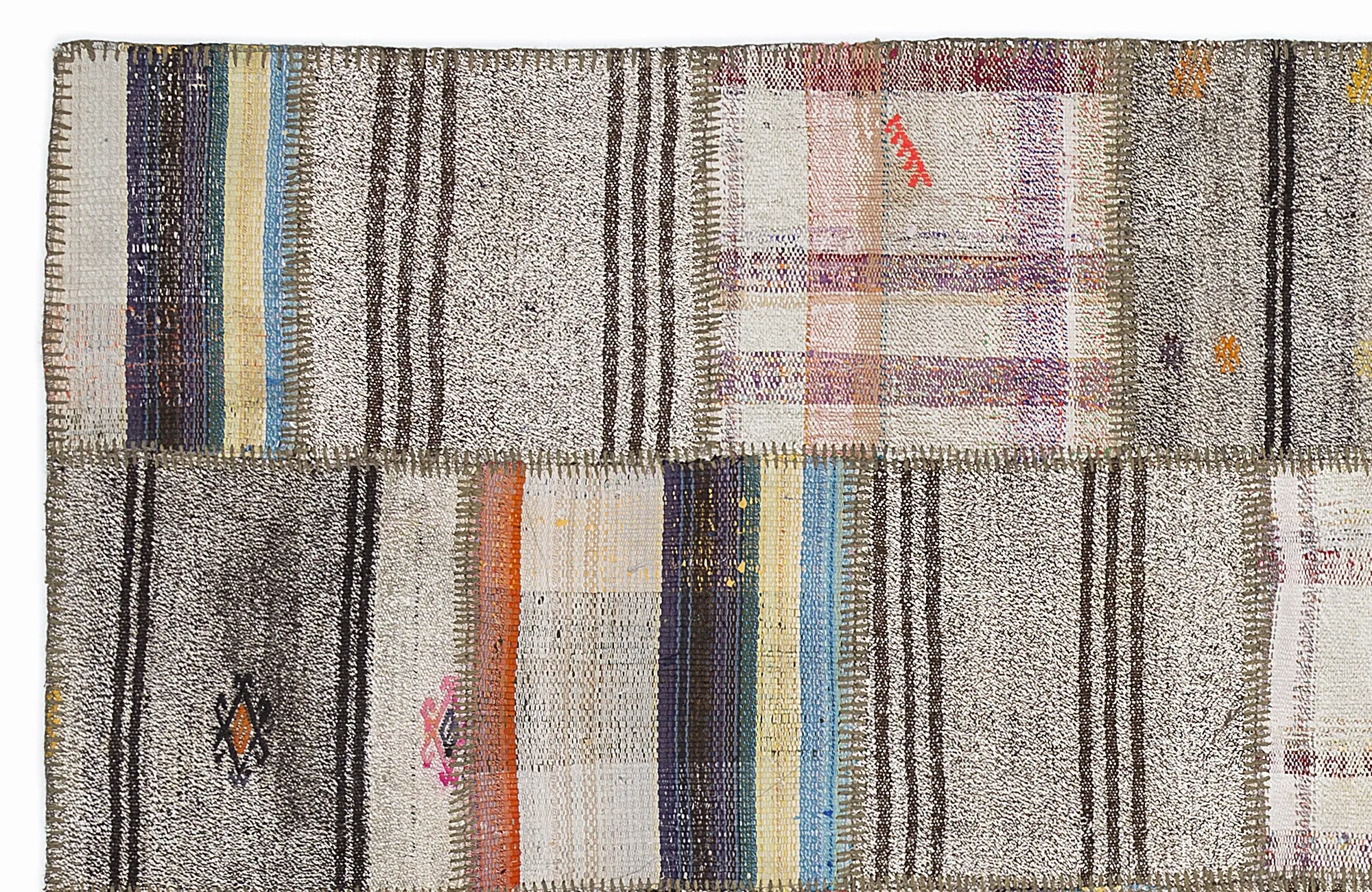 Striped Over Dyed Kilim Patchwork Unique Rug 5'3'' x 7'7'' ft 160 x 230 cm