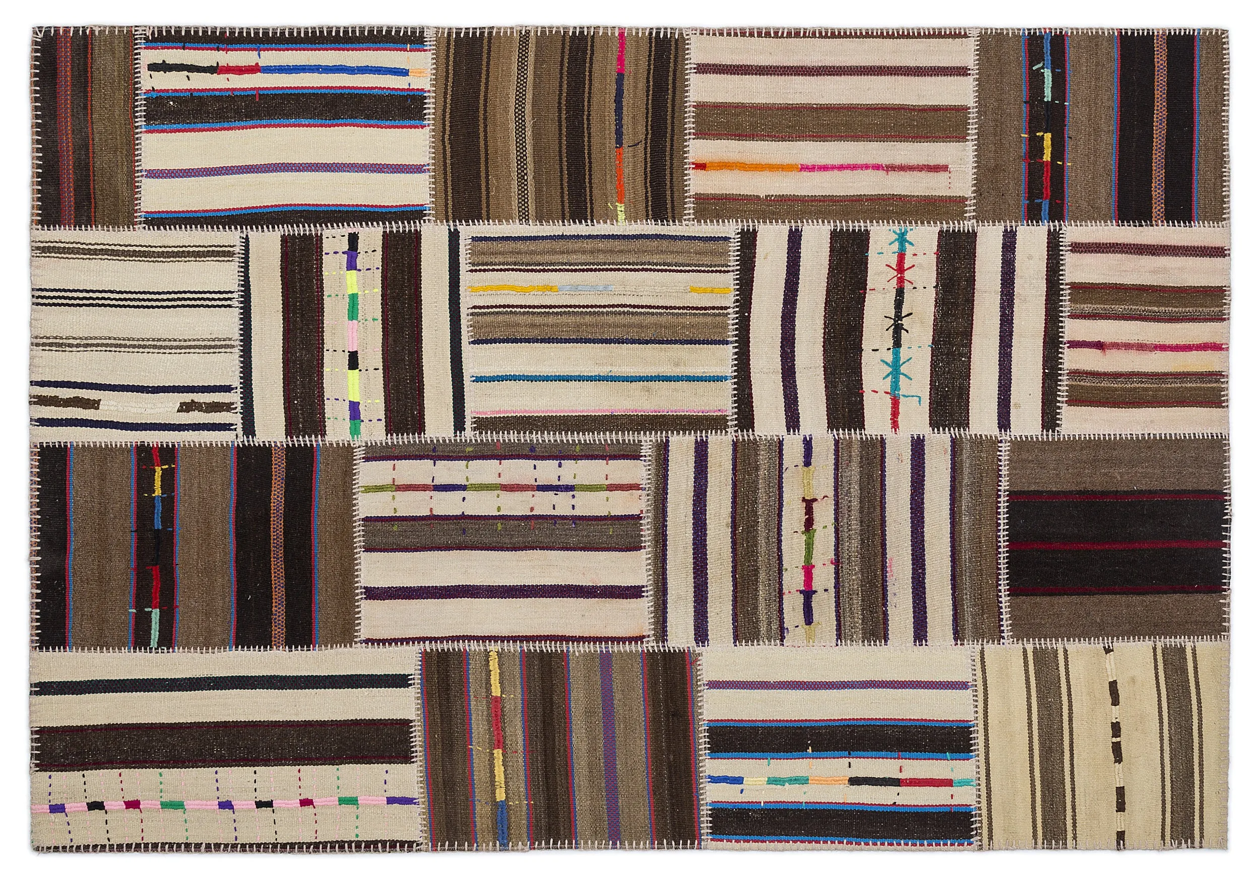 Striped Over Dyed Kilim Patchwork Unique Rug 5'3'' x 7'7'' ft 160 x 230 cm
