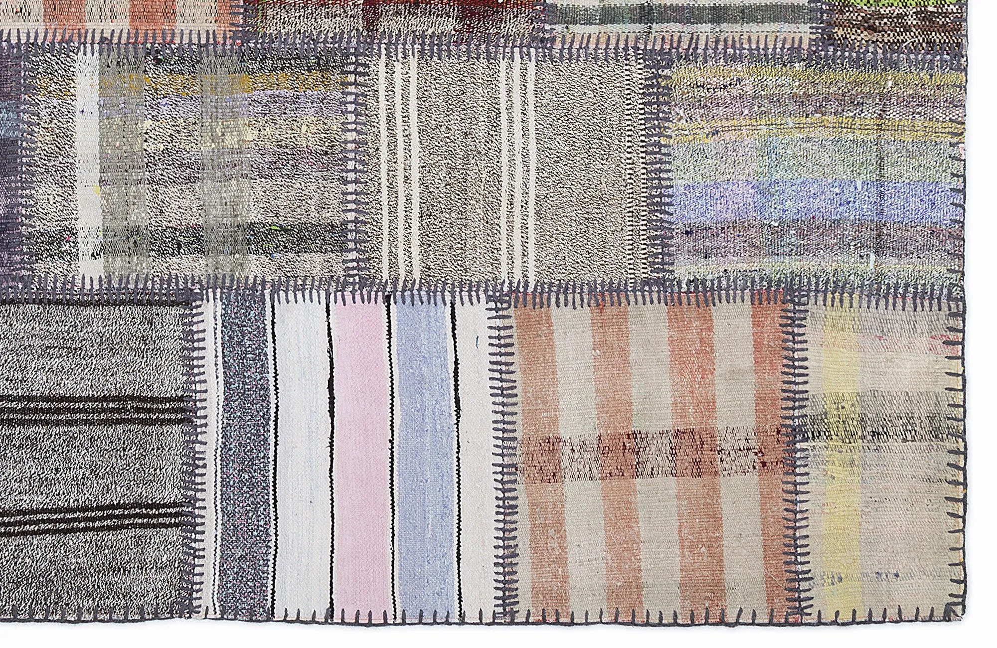 Striped Over Dyed Kilim Patchwork Unique Rug 5'3'' x 7'7'' ft 160 x 230 cm
