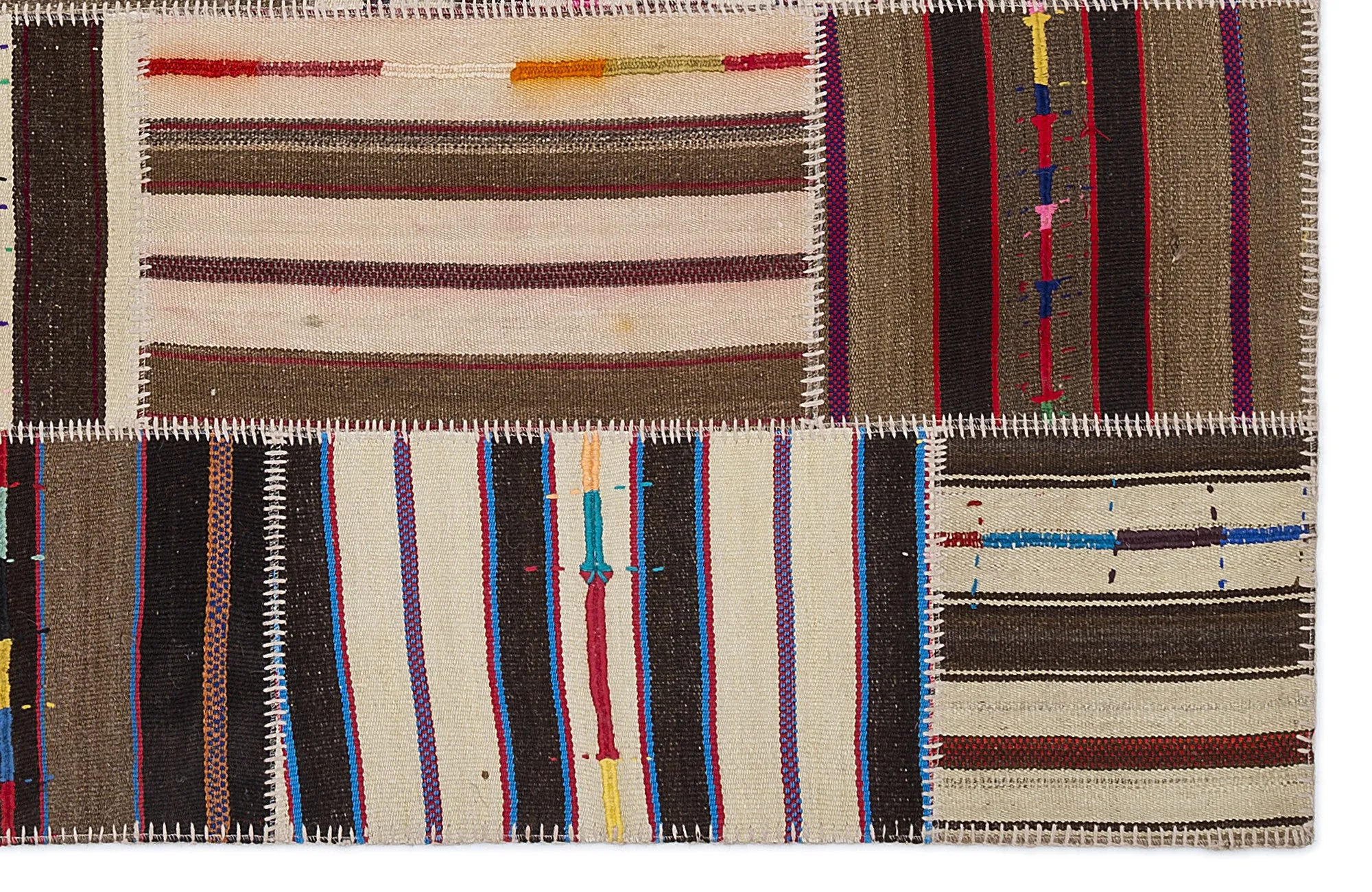 Striped Over Dyed Kilim Patchwork Unique Rug 5'3'' x 7'7'' ft 160 x 230 cm