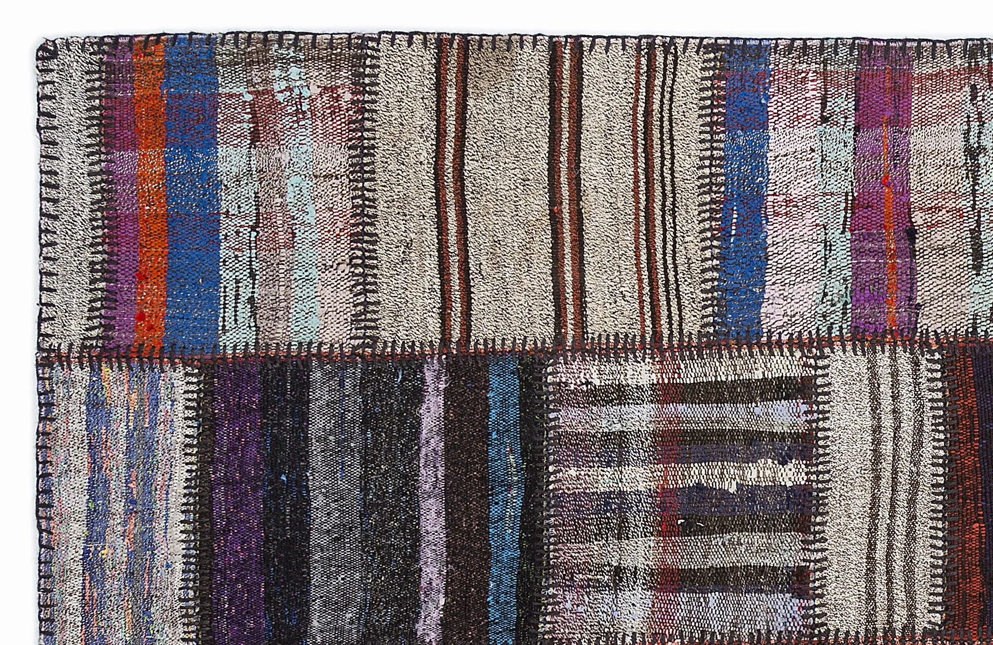 Striped Over Dyed Kilim Patchwork Unique Rug 5'3'' x 7'7'' ft 160 x 230 cm