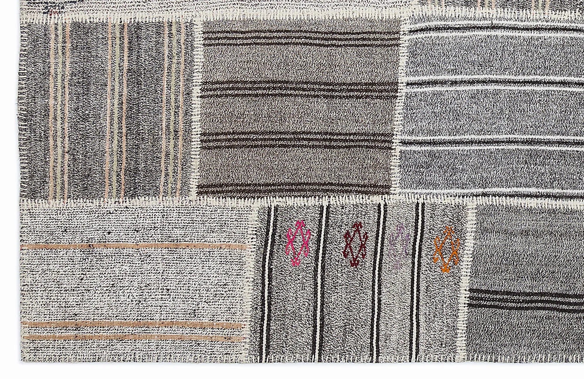 Striped Over Dyed Kilim Patchwork Unique Rug 5'3'' x 7'7'' ft 160 x 230 cm