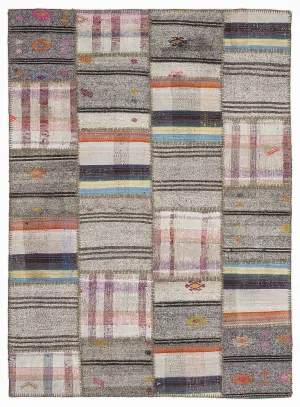 Striped Over Dyed Kilim Patchwork Unique Rug 5'3'' x 7'7'' ft 160 x 230 cm