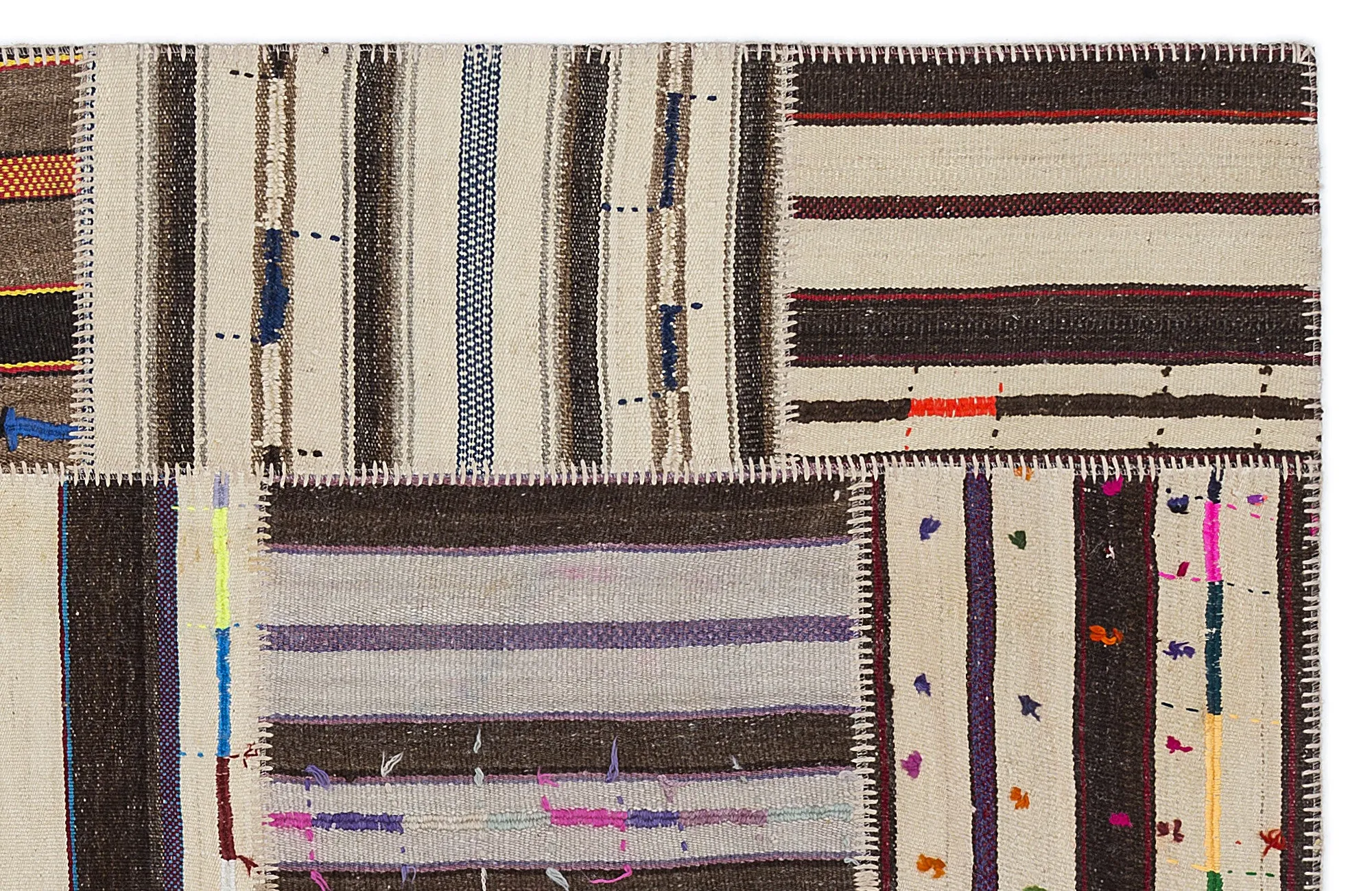 Striped Over Dyed Kilim Patchwork Unique Rug 5'3'' x 7'7'' ft 160 x 230 cm