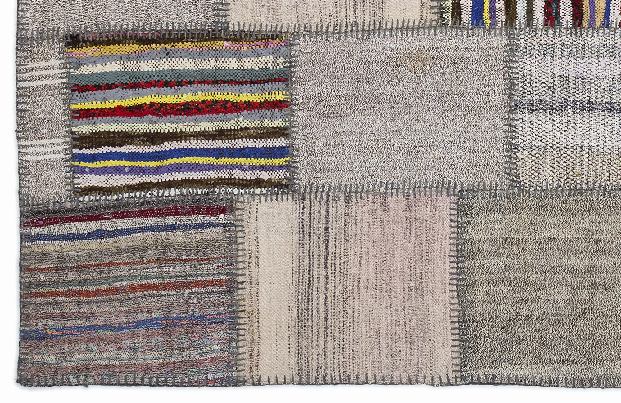 Striped Over Dyed Kilim Patchwork Unique Rug 5'3'' x 7'7'' ft 160 x 230 cm