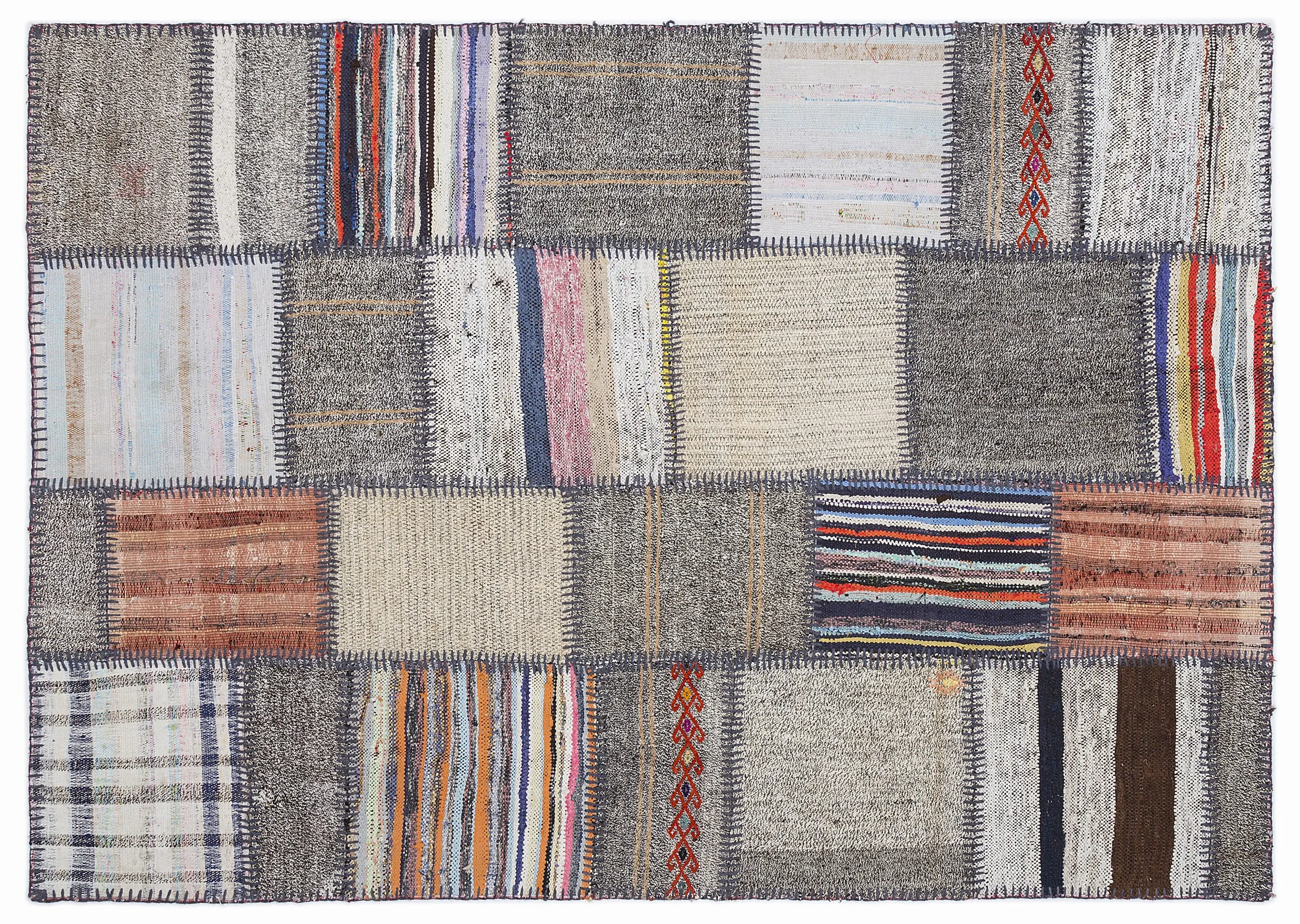 Striped Over Dyed Kilim Patchwork Unique Rug 5'3'' x 7'7'' ft 160 x 230 cm