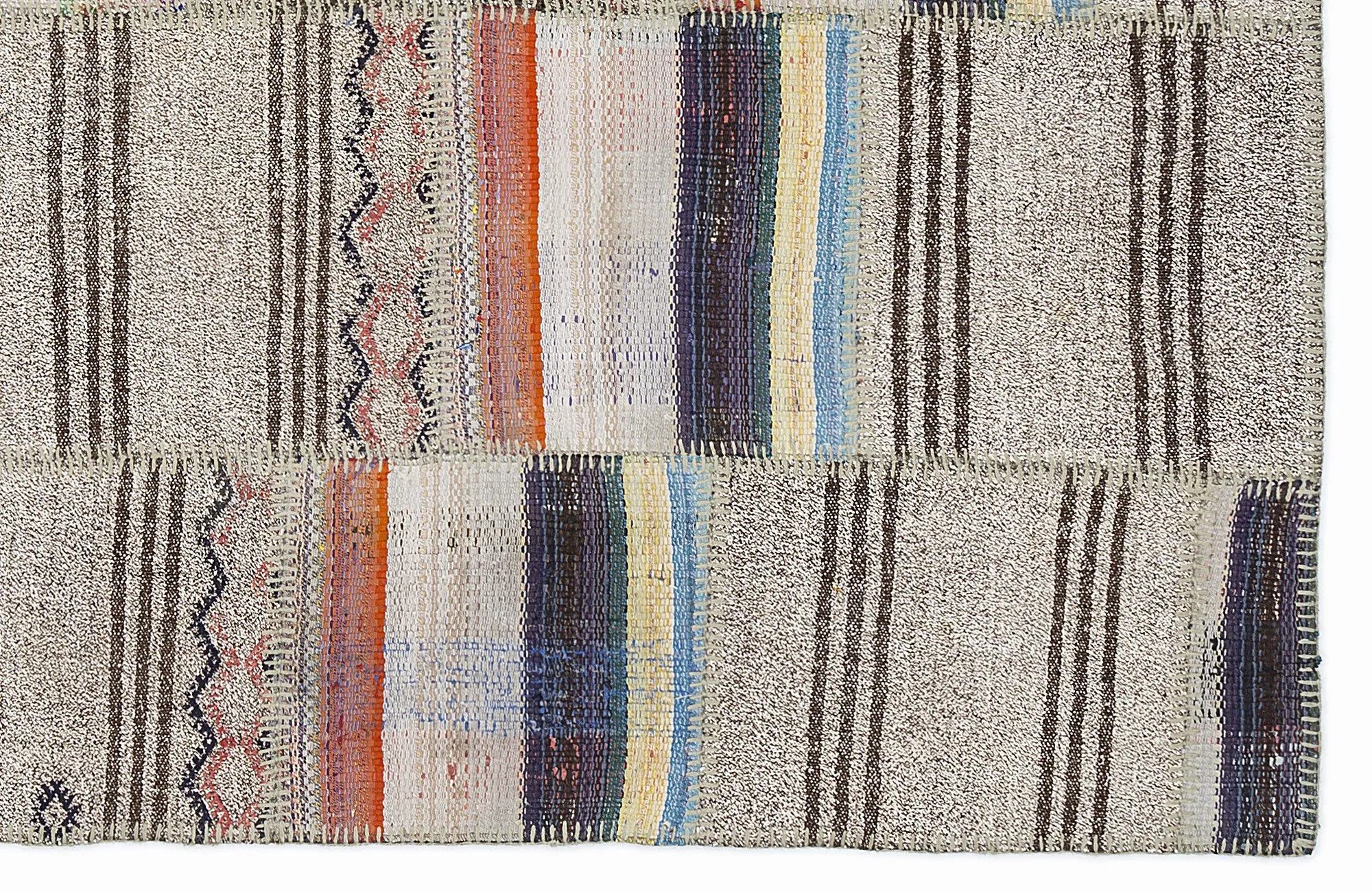 Striped Over Dyed Kilim Patchwork Unique Rug 5'3'' x 7'7'' ft 160 x 230 cm