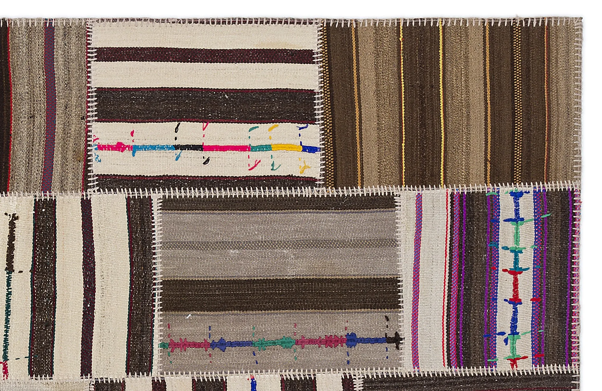 Striped Over Dyed Kilim Patchwork Unique Rug 5'3'' x 7'7'' ft 160 x 230 cm