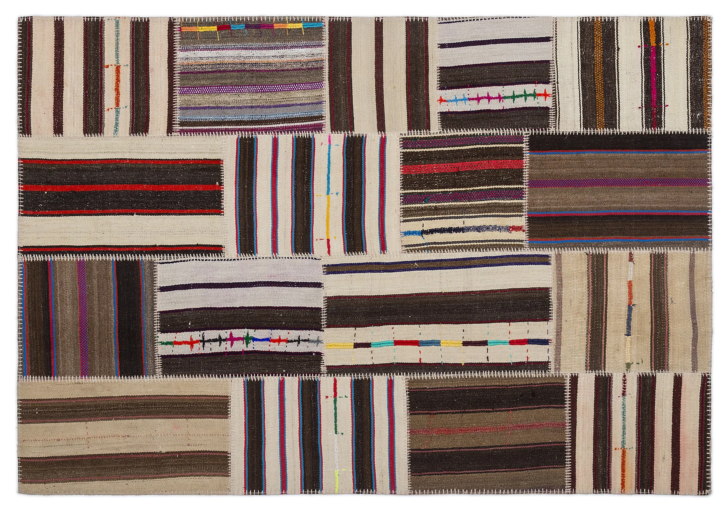 Striped Over Dyed Kilim Patchwork Unique Rug 5'3'' x 7'7'' ft 160 x 230 cm