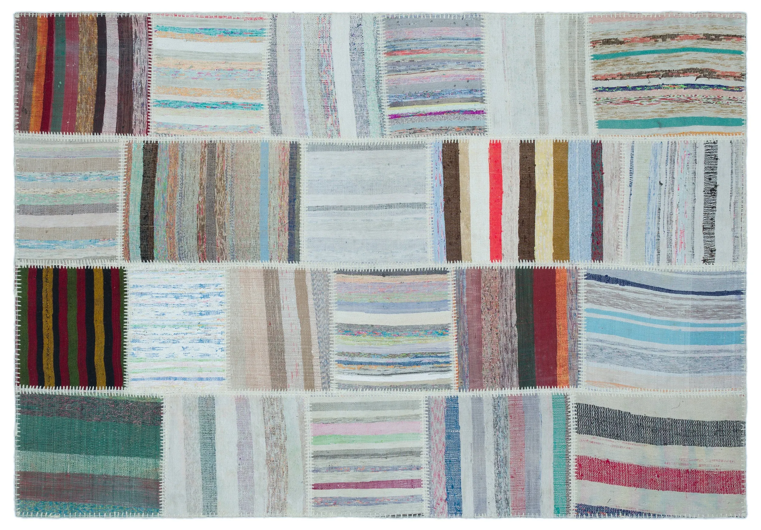 Striped Over Dyed Kilim Patchwork Unique Rug 5'3'' x 7'7'' ft 160 x 230 cm