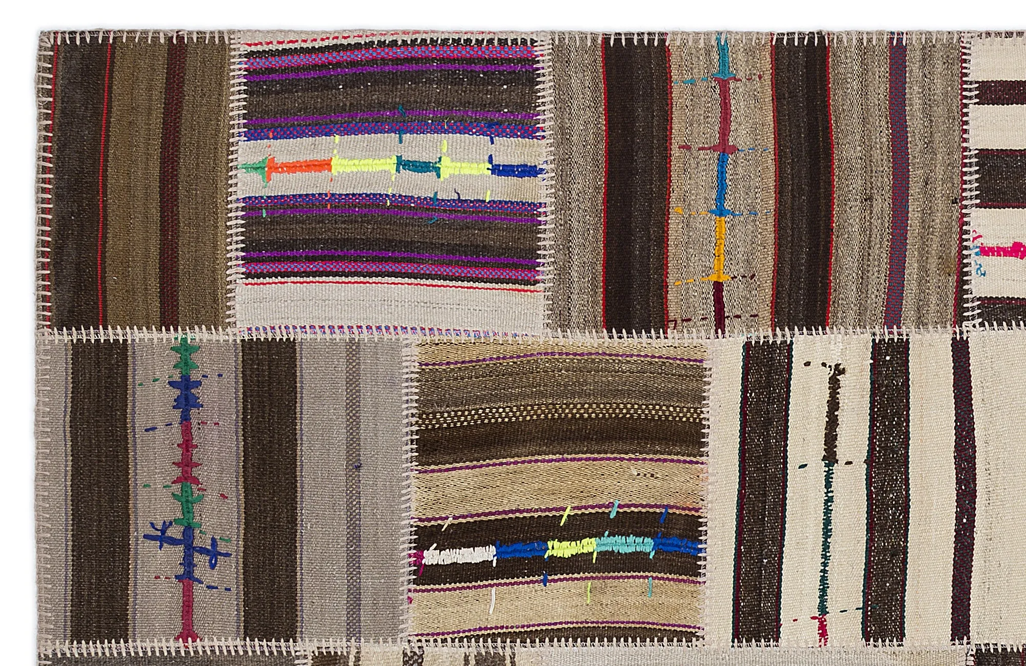 Striped Over Dyed Kilim Patchwork Unique Rug 5'3'' x 7'7'' ft 160 x 230 cm