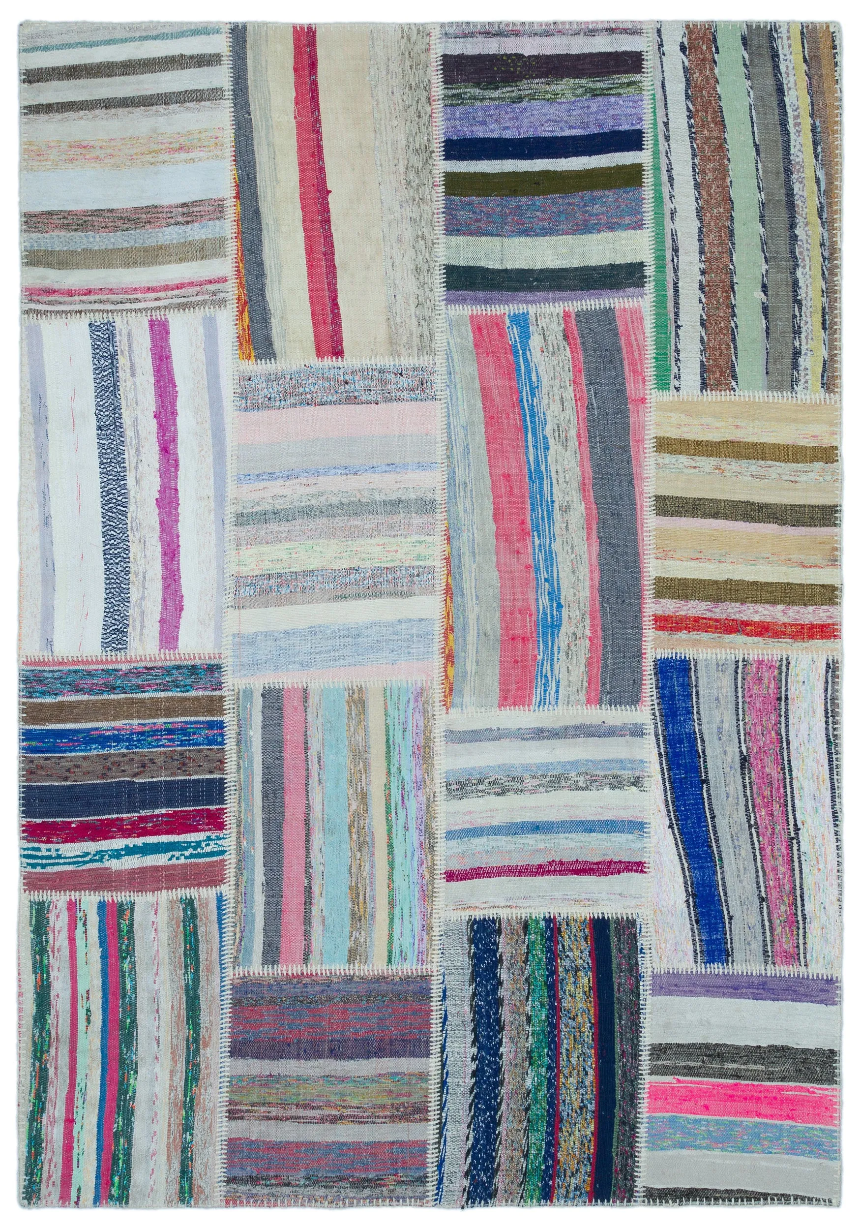 Striped Over Dyed Kilim Patchwork Unique Rug 5'3'' x 7'7'' ft 160 x 230 cm
