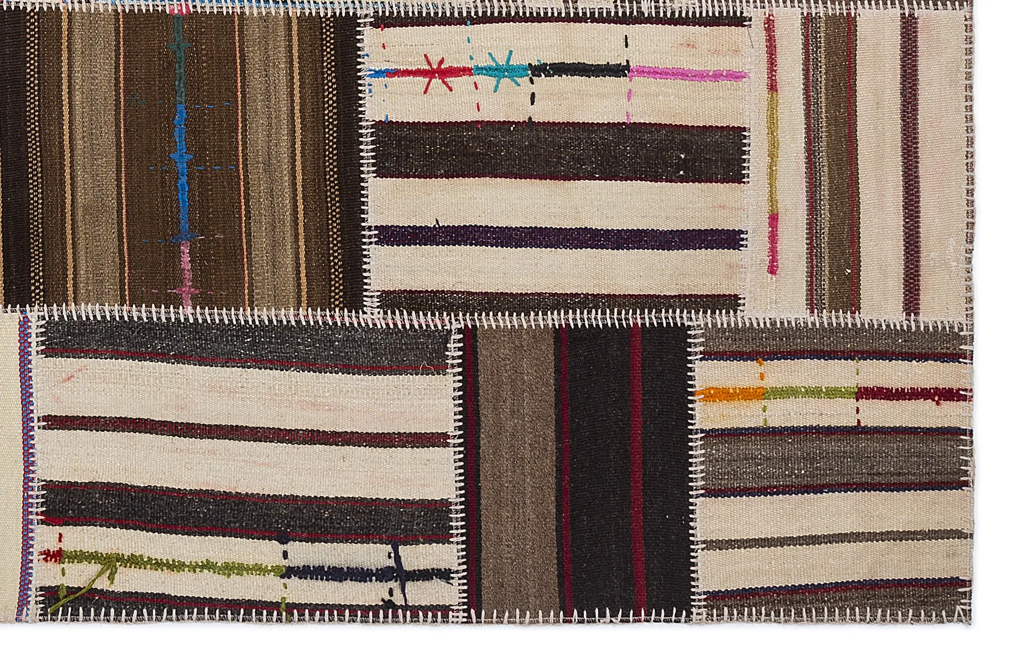 Striped Over Dyed Kilim Patchwork Unique Rug 5'3'' x 7'7'' ft 160 x 230 cm