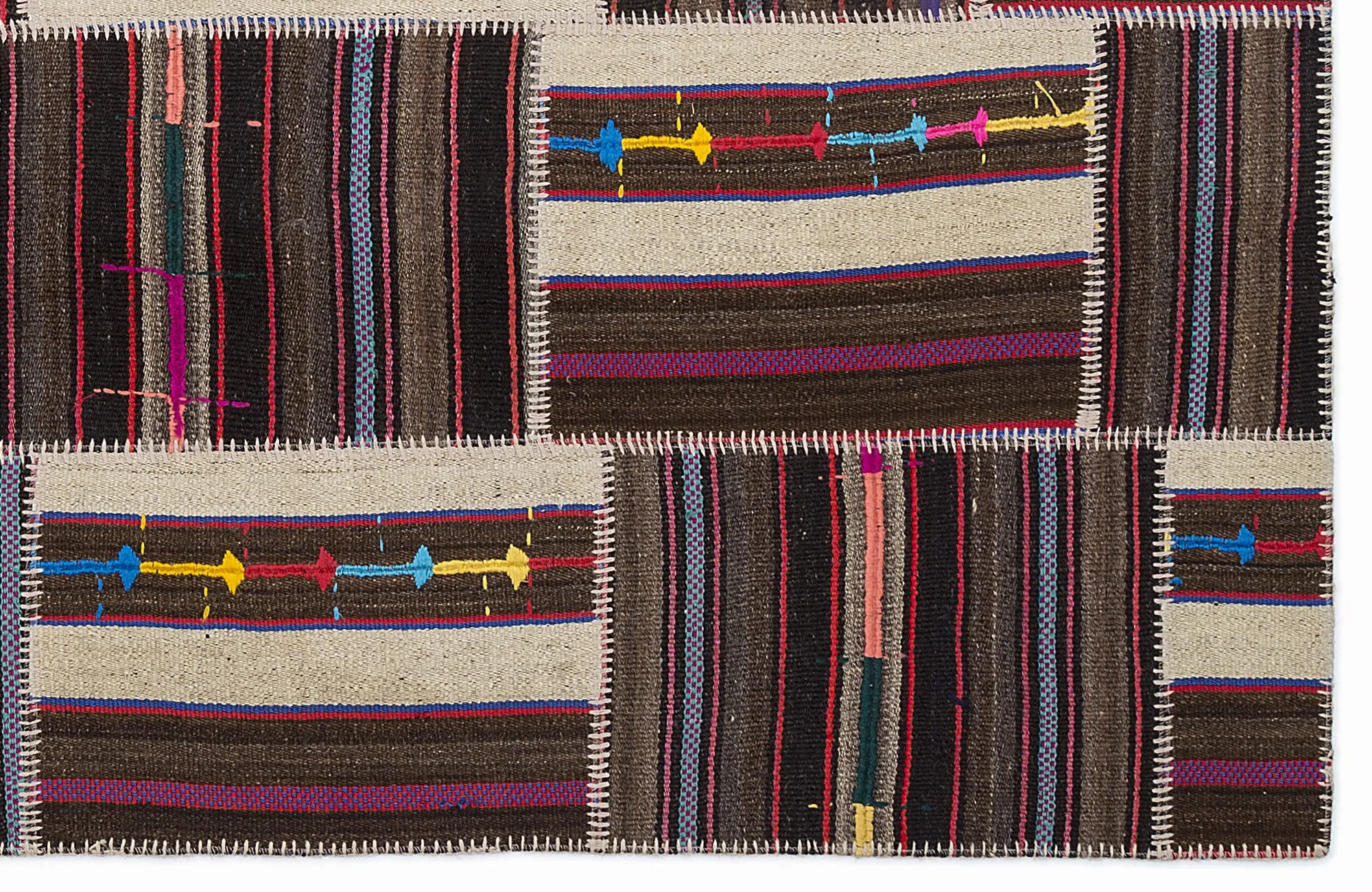 Striped Over Dyed Kilim Patchwork Unique Rug 5'3'' x 7'7'' ft 160 x 230 cm