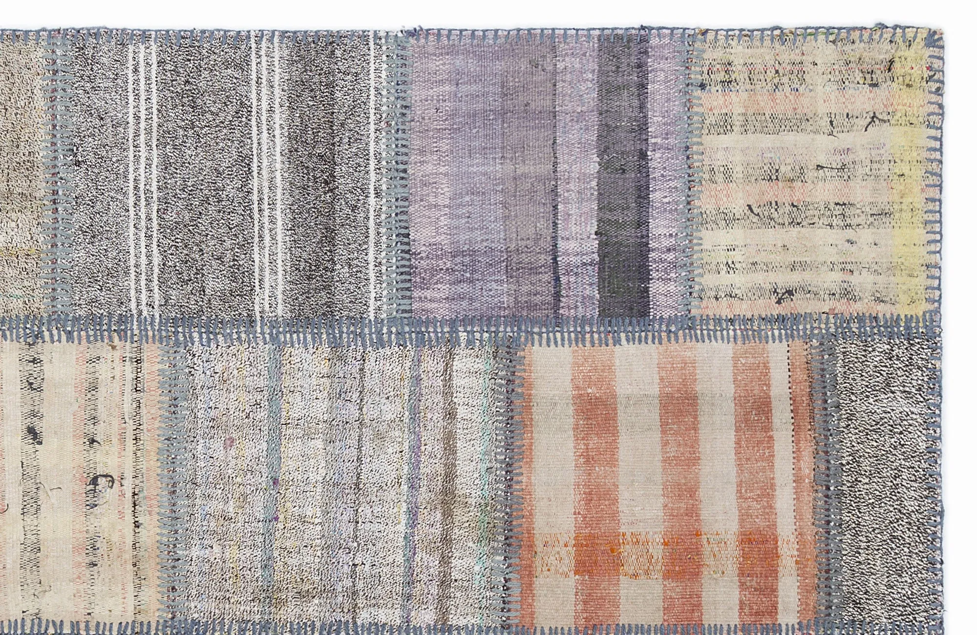 Striped Over Dyed Kilim Patchwork Unique Rug 5'3'' x 7'7'' ft 160 x 230 cm