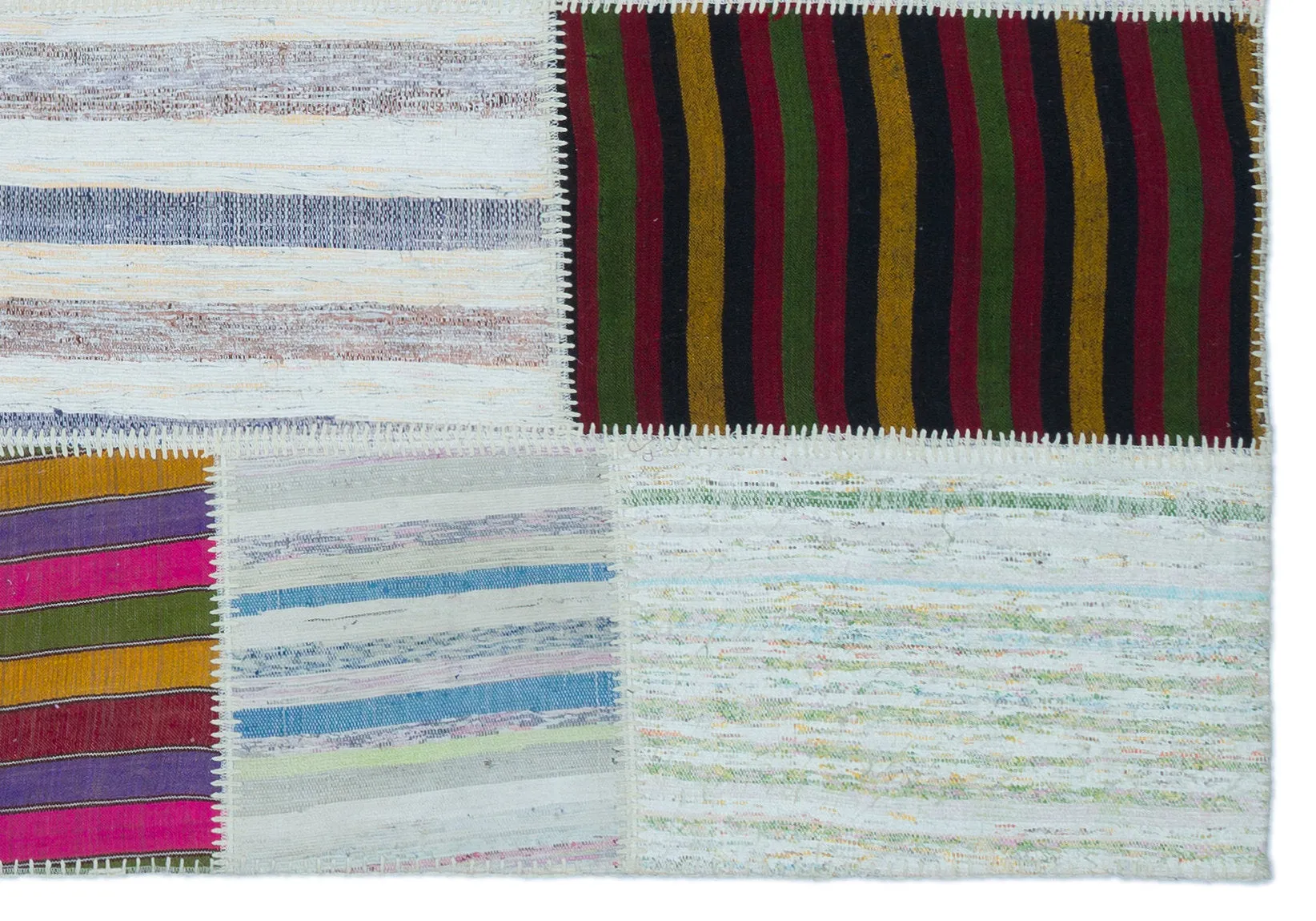 Striped Over Dyed Kilim Patchwork Unique Rug 5'3'' x 7'7'' ft 160 x 230 cm