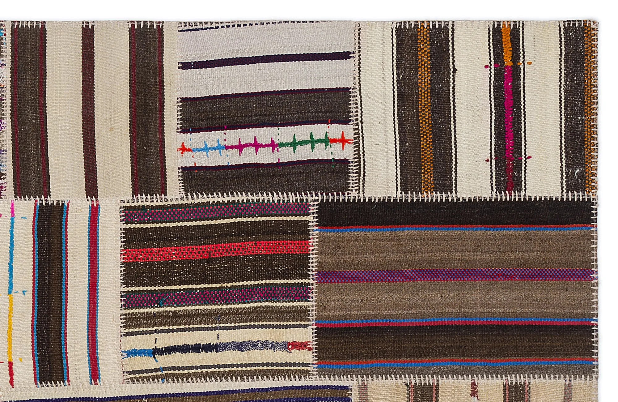 Striped Over Dyed Kilim Patchwork Unique Rug 5'3'' x 7'7'' ft 160 x 230 cm