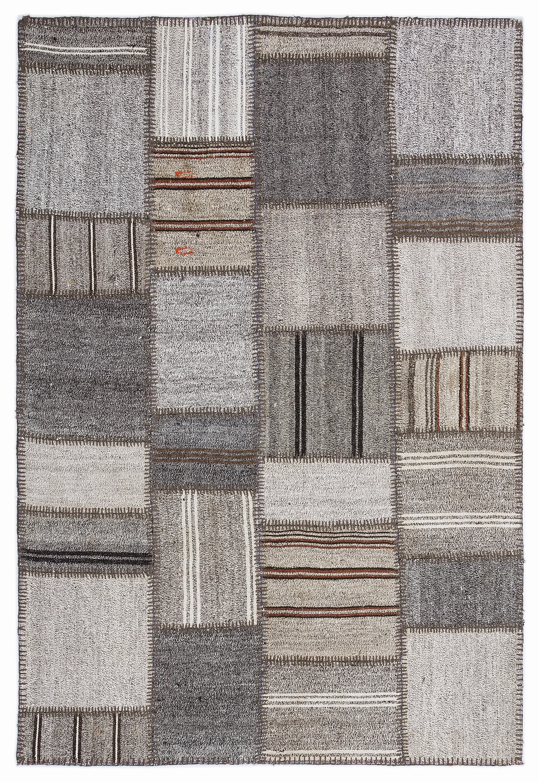 Striped Over Dyed Kilim Patchwork Unique Rug 5'3'' x 7'7'' ft 160 x 230 cm