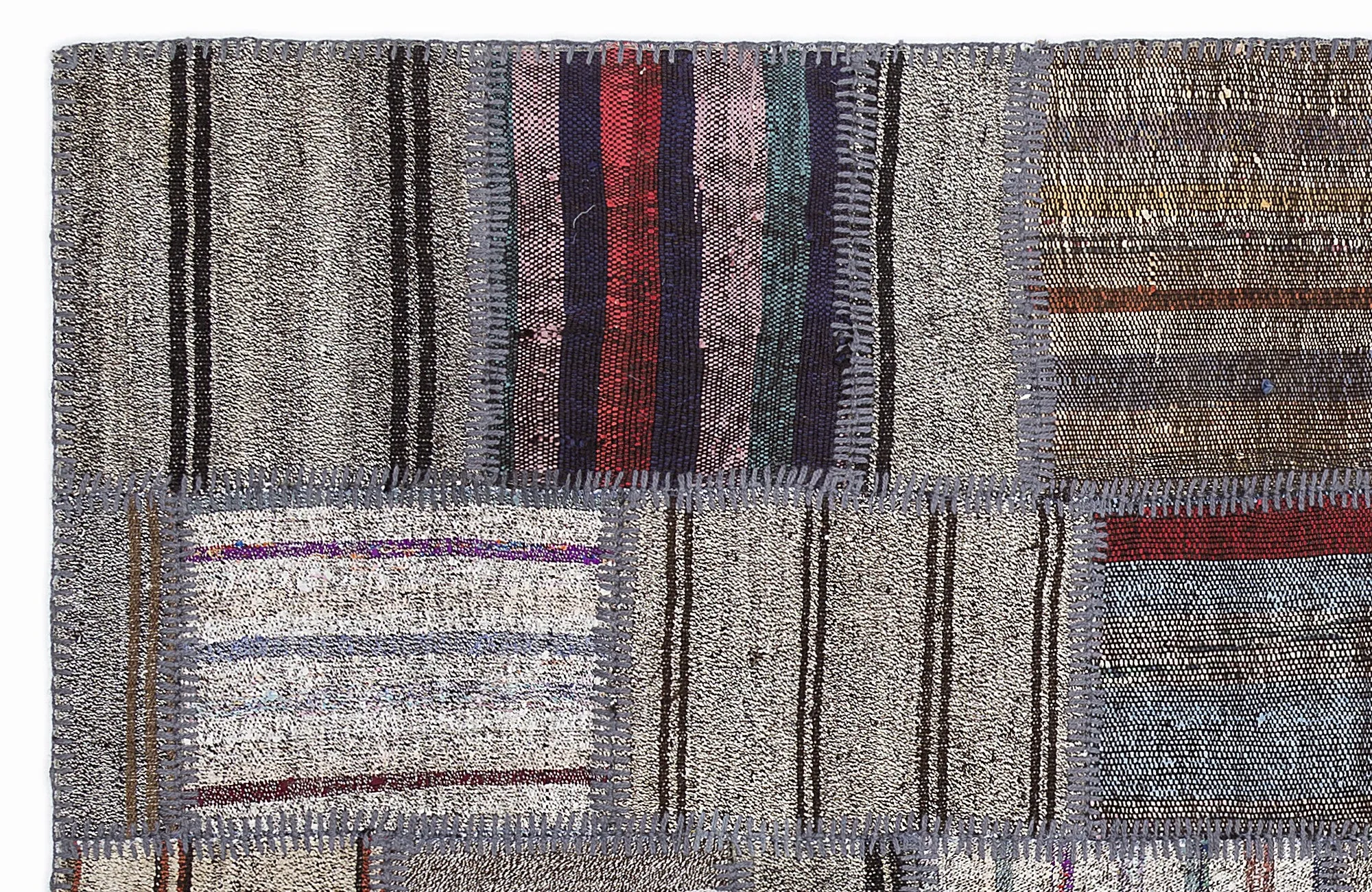 Striped Over Dyed Kilim Patchwork Unique Rug 5'3'' x 7'7'' ft 160 x 230 cm