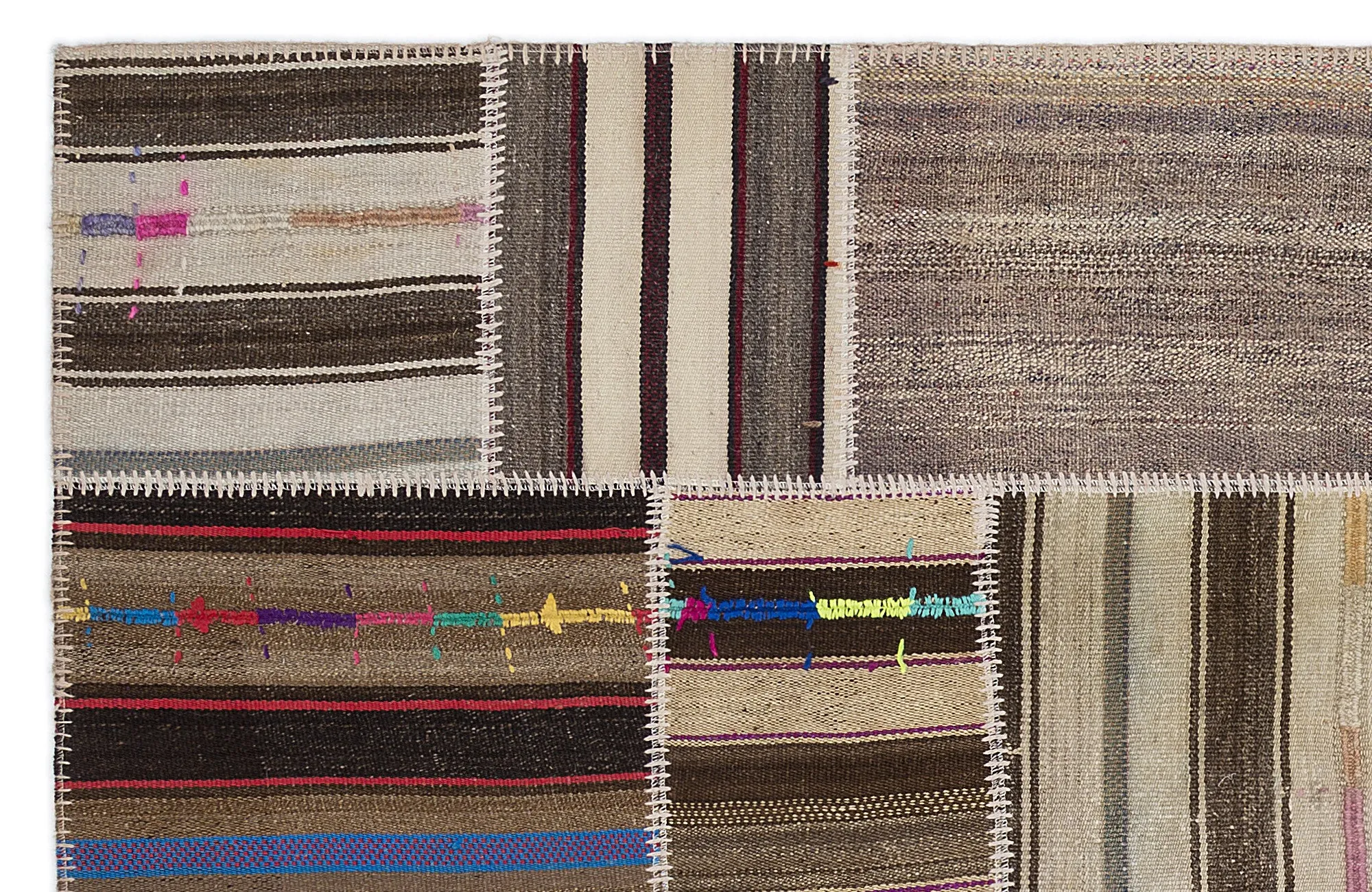 Striped Over Dyed Kilim Patchwork Unique Rug 5'3'' x 7'7'' ft 160 x 230 cm