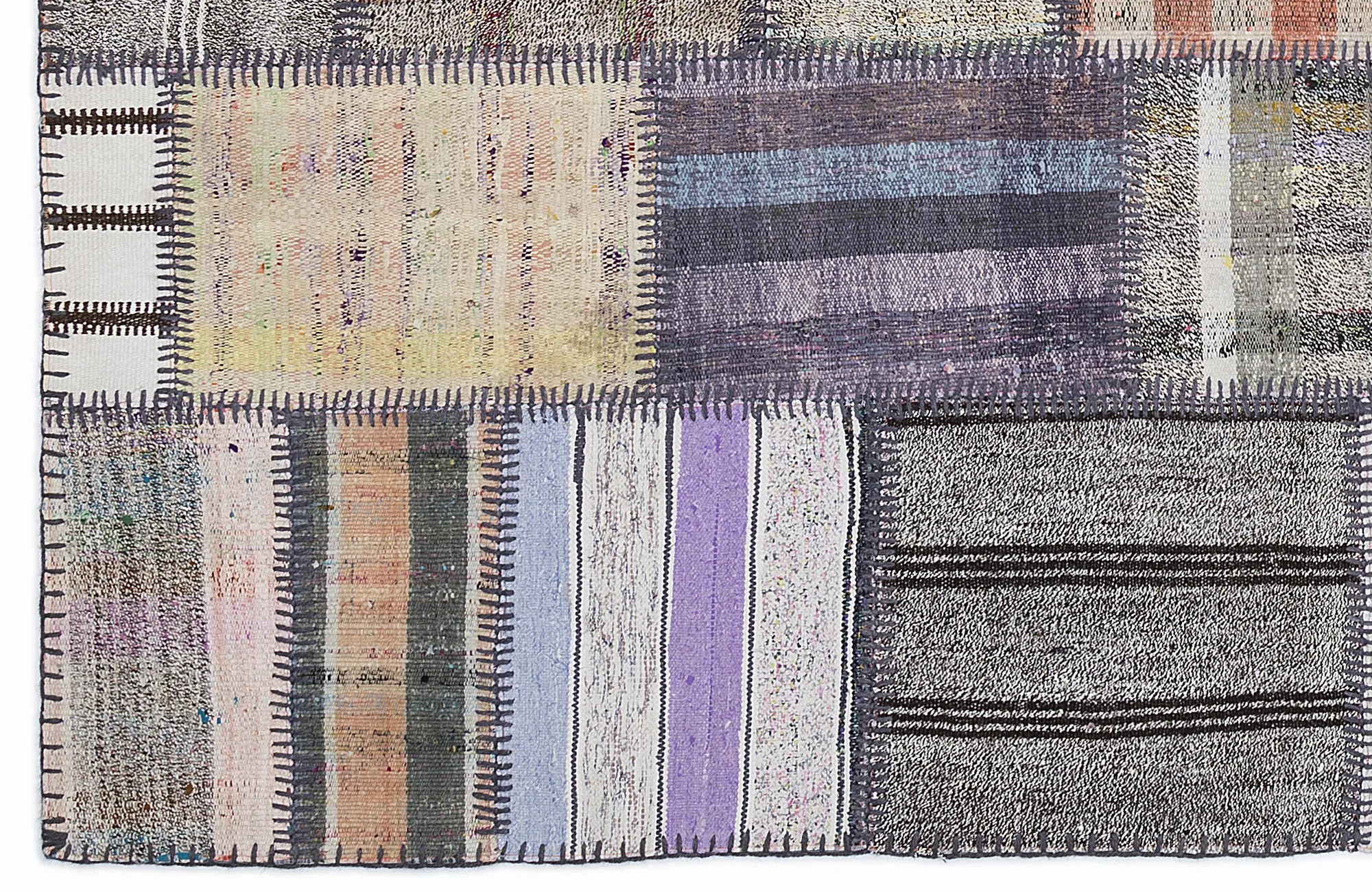 Striped Over Dyed Kilim Patchwork Unique Rug 5'3'' x 7'7'' ft 160 x 230 cm