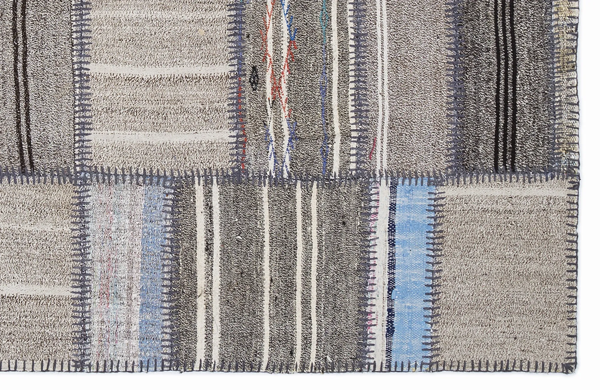 Striped Over Dyed Kilim Patchwork Unique Rug 5'3'' x 7'7'' ft 160 x 230 cm