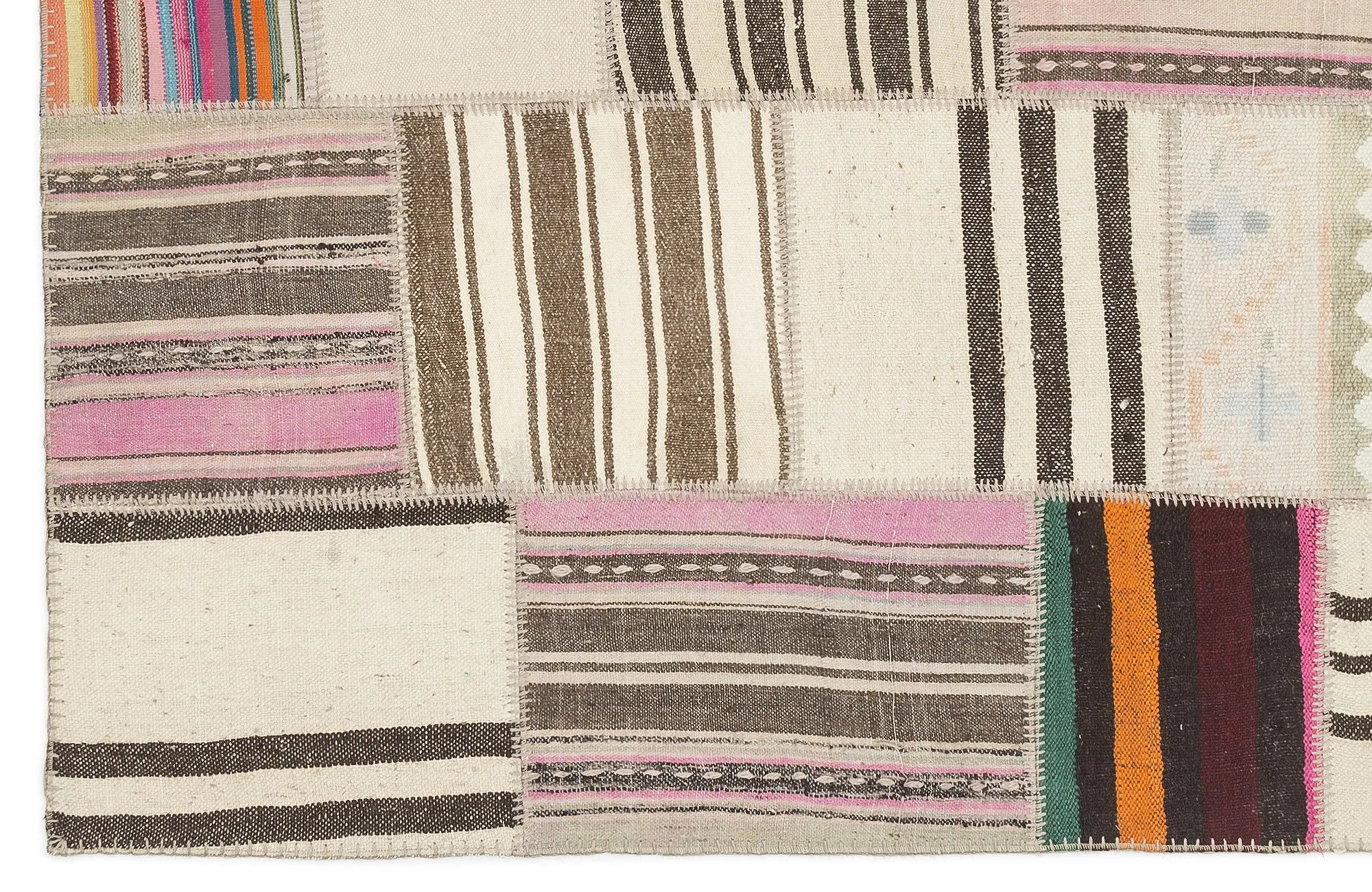 Striped Over Dyed Kilim Patchwork Unique Rug 5'3'' x 7'7'' ft 160 x 230 cm