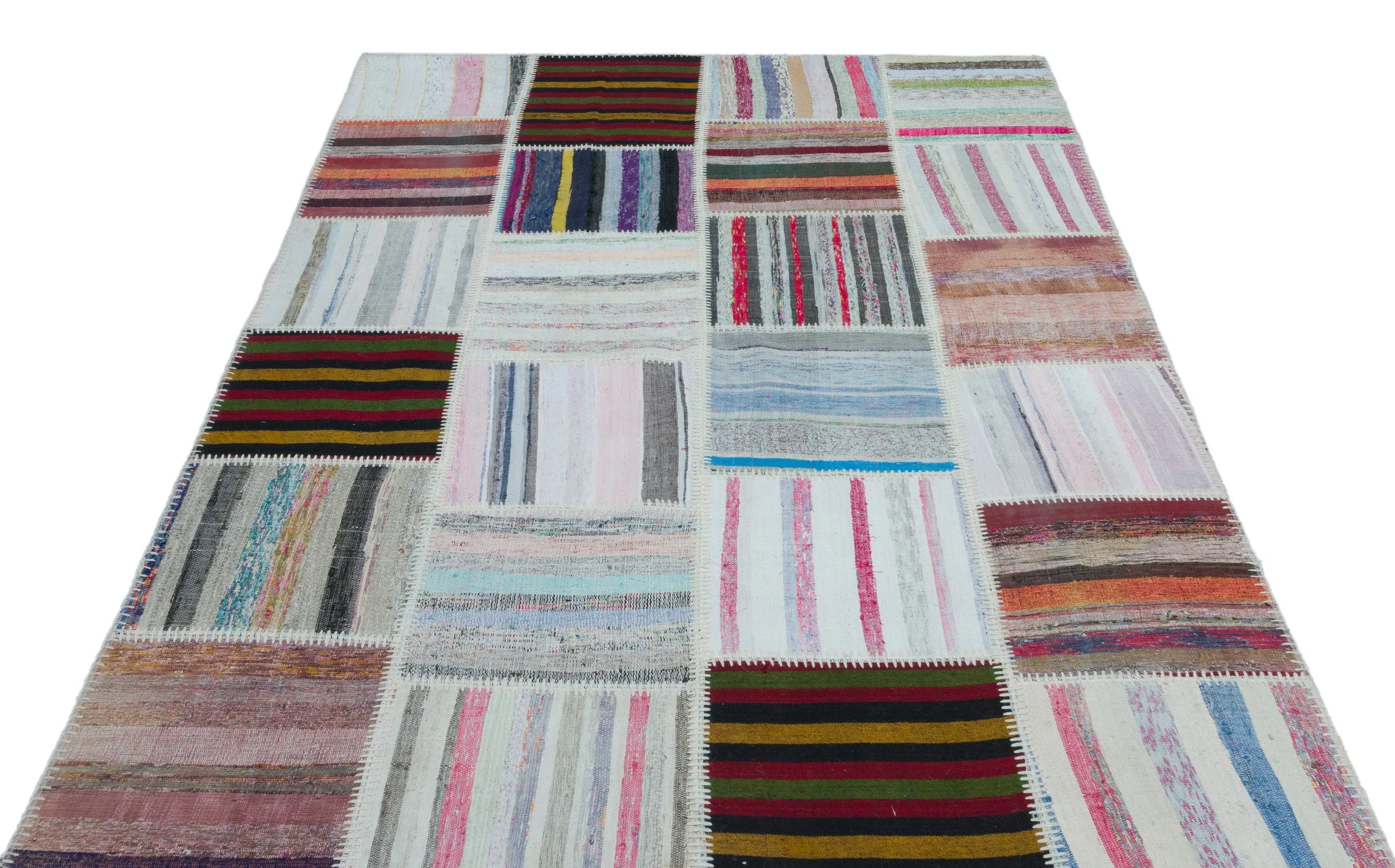 Striped Over Dyed Kilim Patchwork Unique Rug 5'3'' x 7'7'' ft 160 x 230 cm