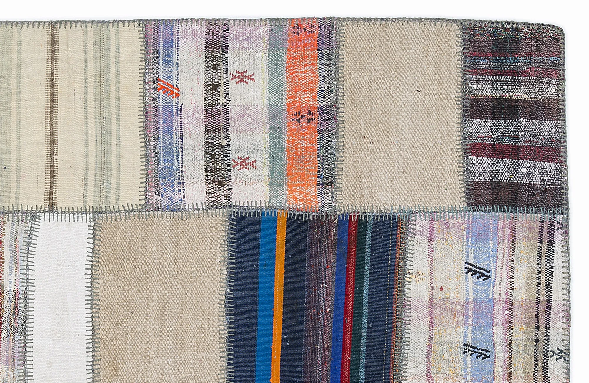 Striped Over Dyed Kilim Patchwork Unique Rug 5'3'' x 7'7'' ft 160 x 230 cm