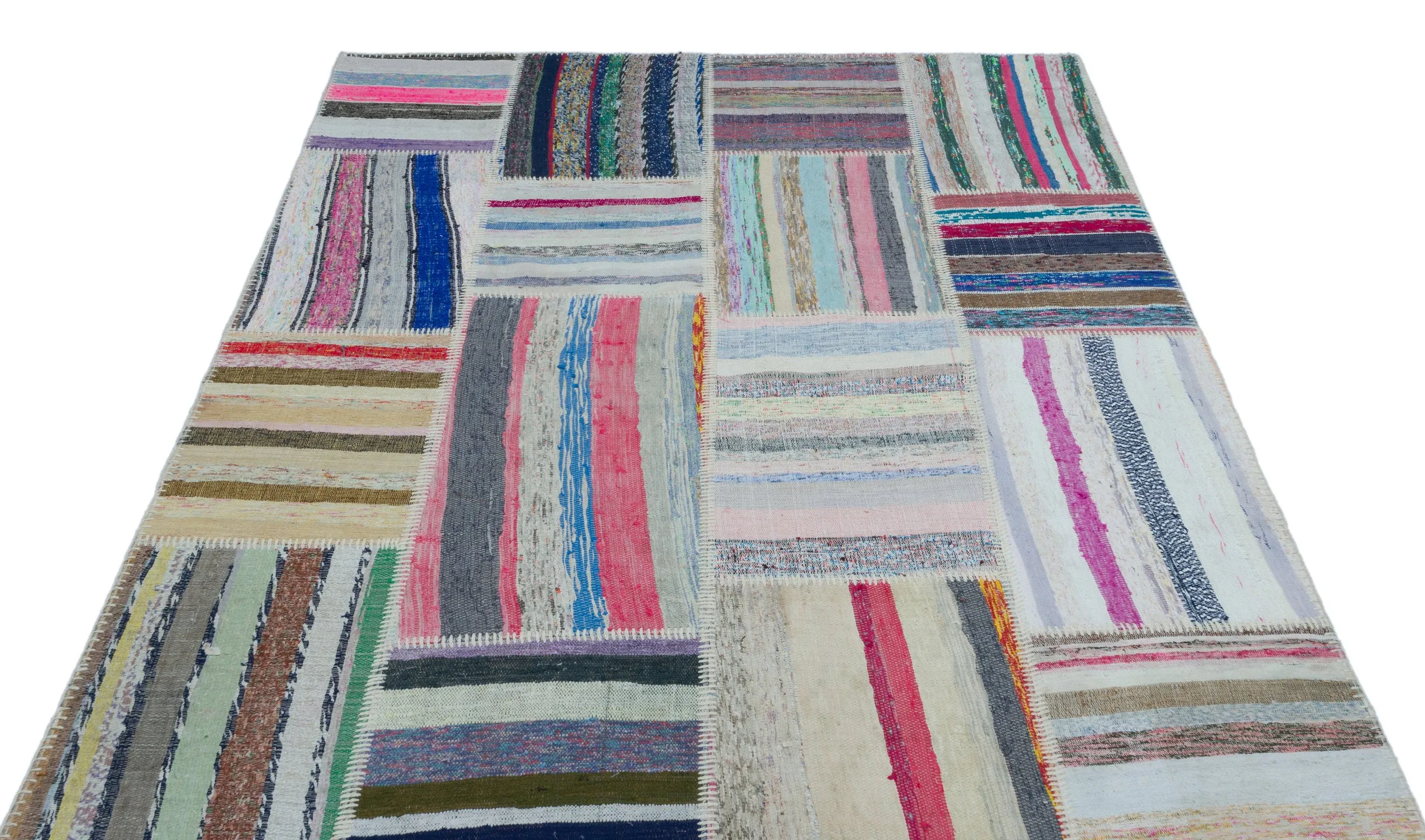 Striped Over Dyed Kilim Patchwork Unique Rug 5'3'' x 7'7'' ft 160 x 230 cm