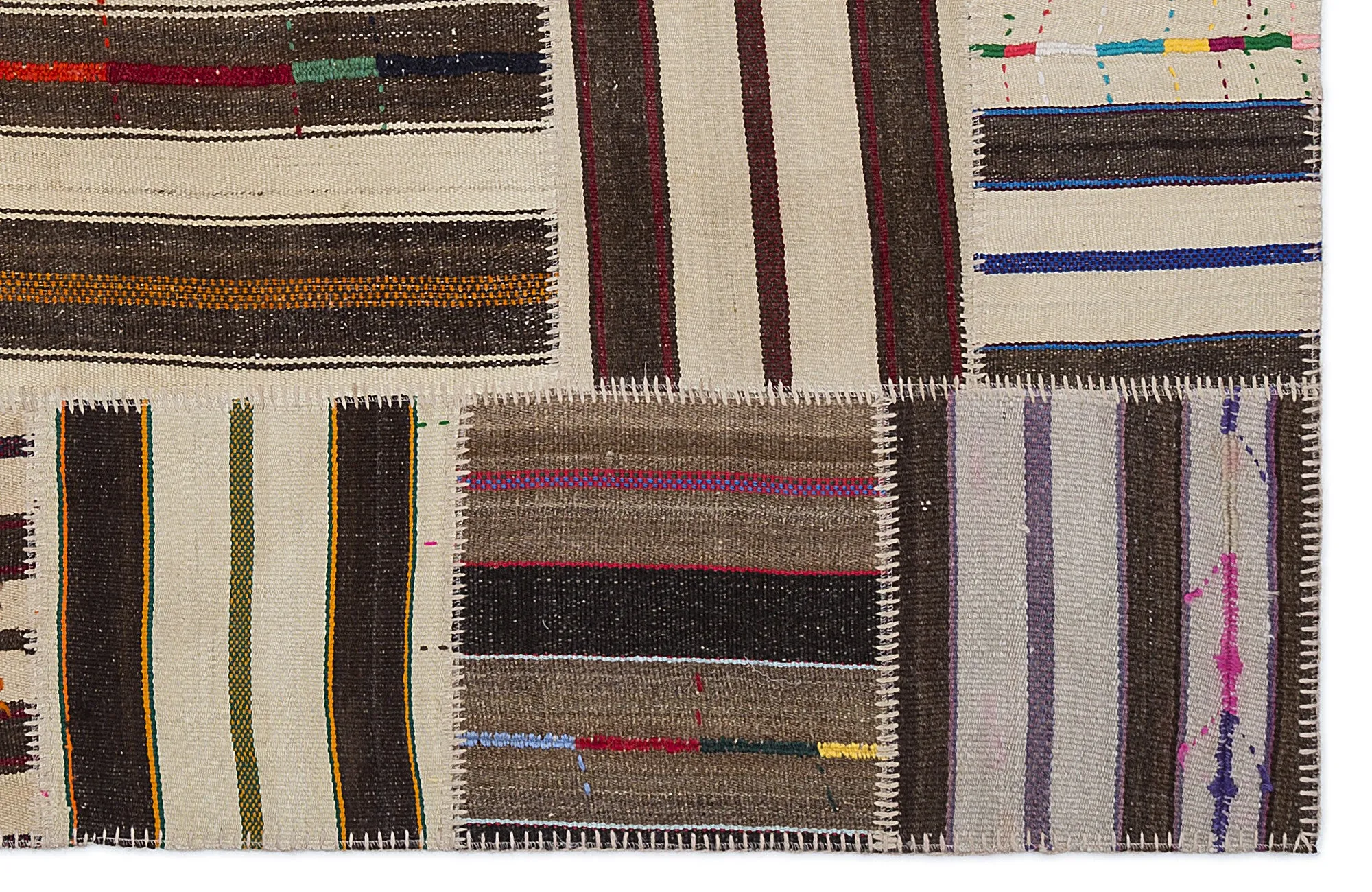 Striped Over Dyed Kilim Patchwork Unique Rug 5'3'' x 7'7'' ft 160 x 230 cm
