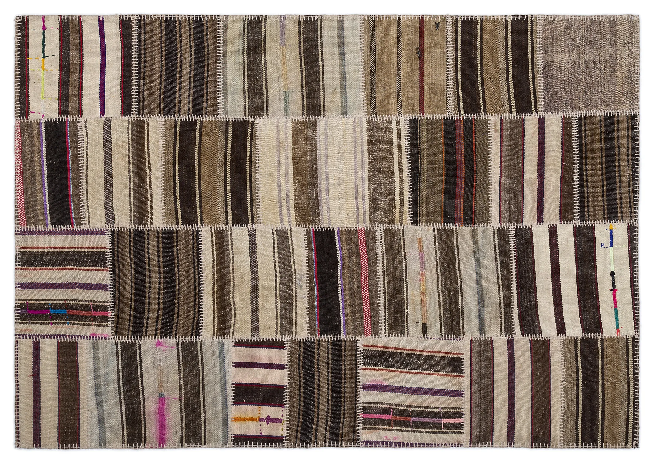 Striped Over Dyed Kilim Patchwork Unique Rug 5'3'' x 7'7'' ft 160 x 230 cm