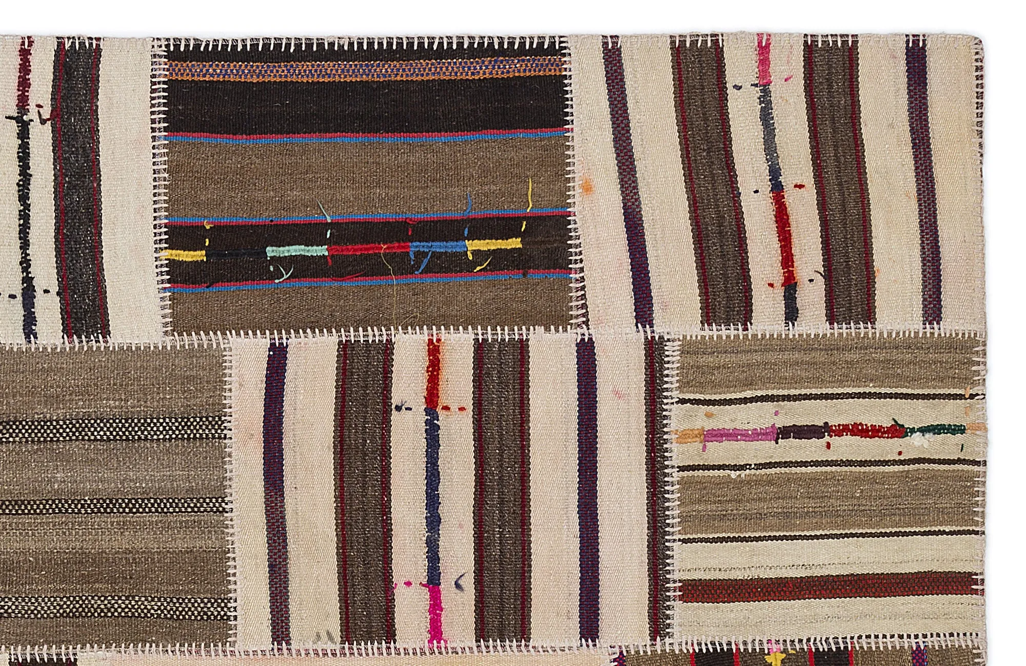Striped Over Dyed Kilim Patchwork Unique Rug 5'3'' x 7'7'' ft 160 x 230 cm