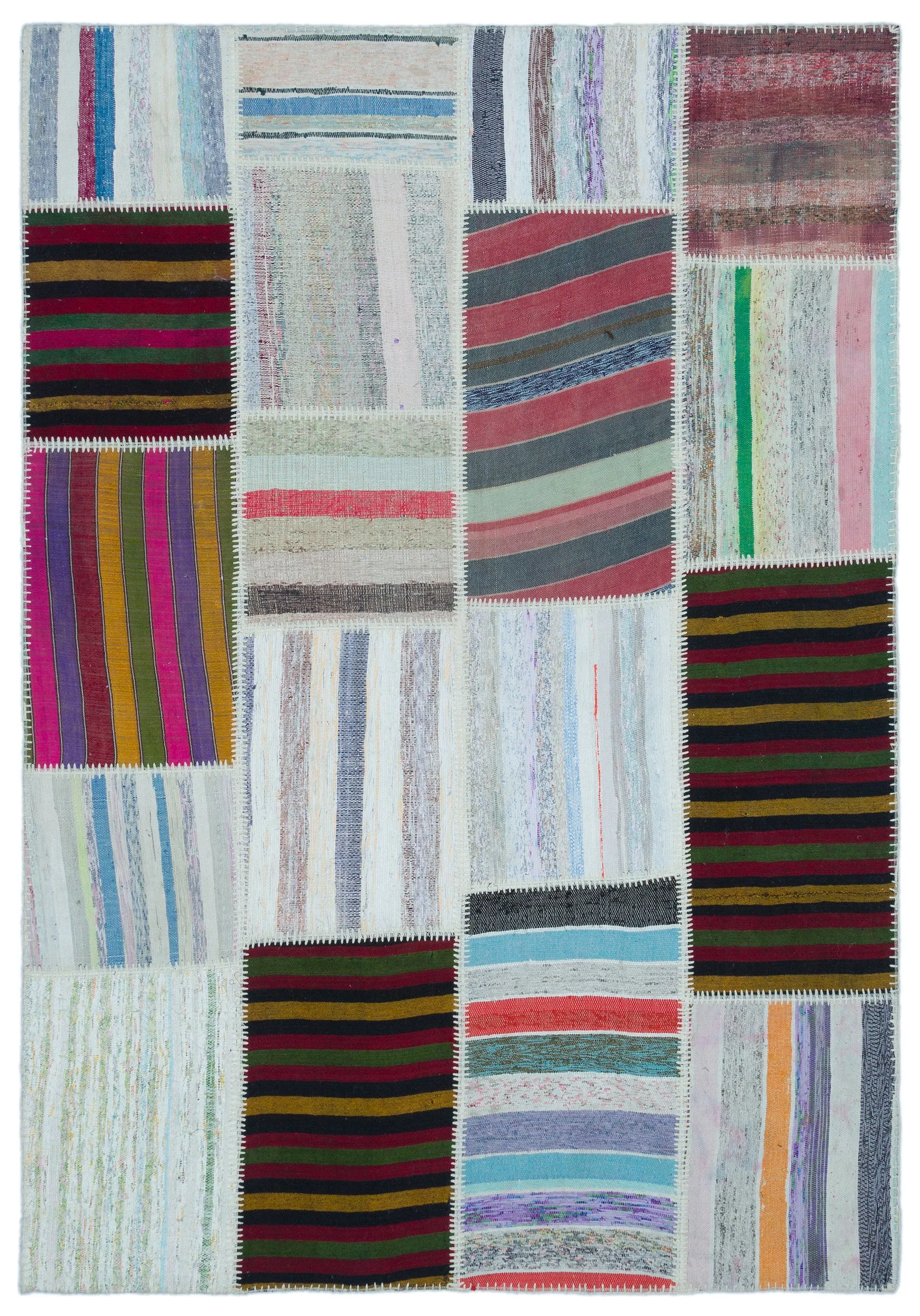 Striped Over Dyed Kilim Patchwork Unique Rug 5'3'' x 7'7'' ft 160 x 230 cm