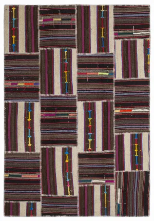 Striped Over Dyed Kilim Patchwork Unique Rug 5'3'' x 7'7'' ft 160 x 230 cm