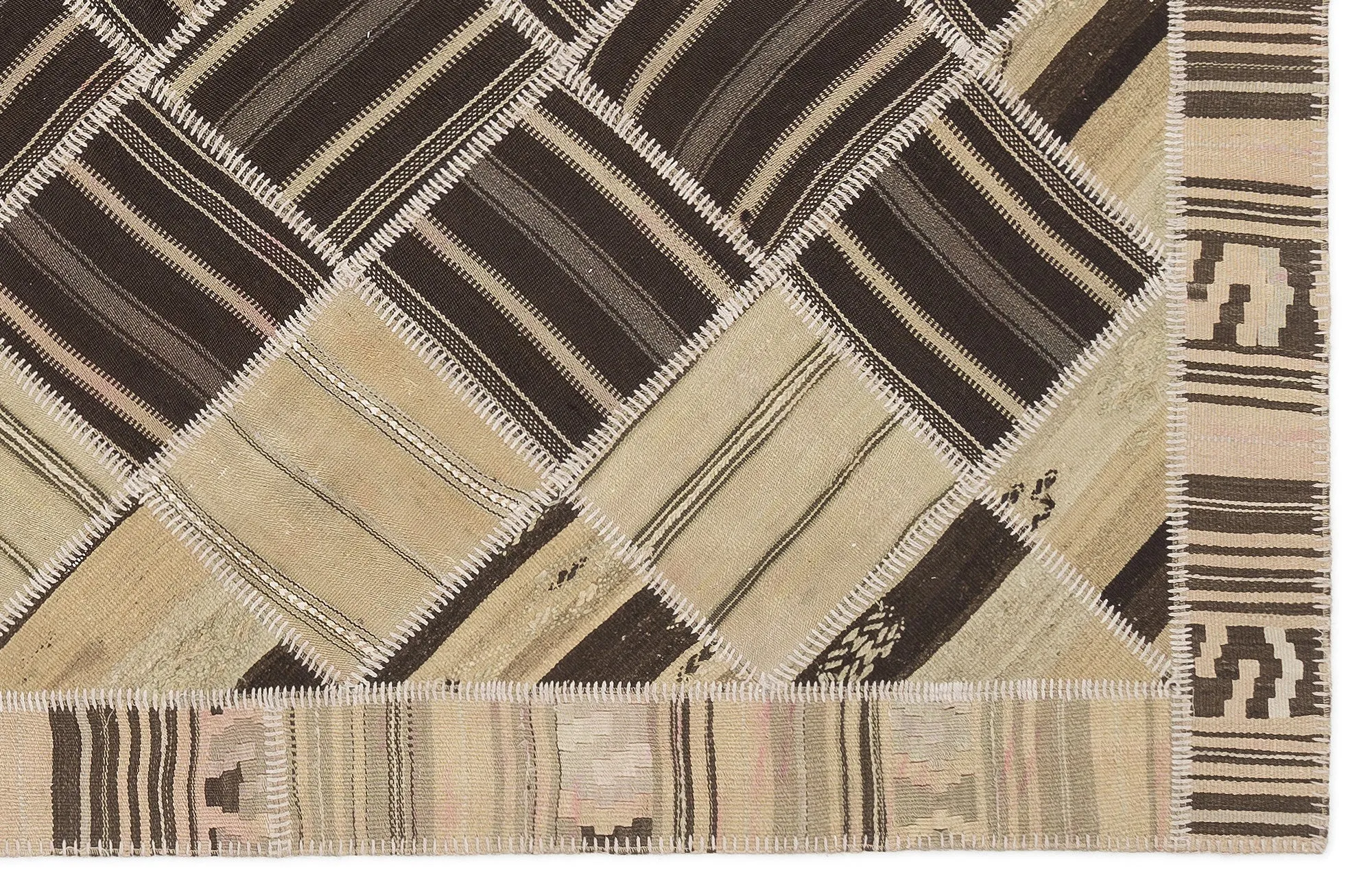 Striped Over Dyed Kilim Patchwork Unique Rug 5'7'' x 7'10'' ft 170 x 238 cm