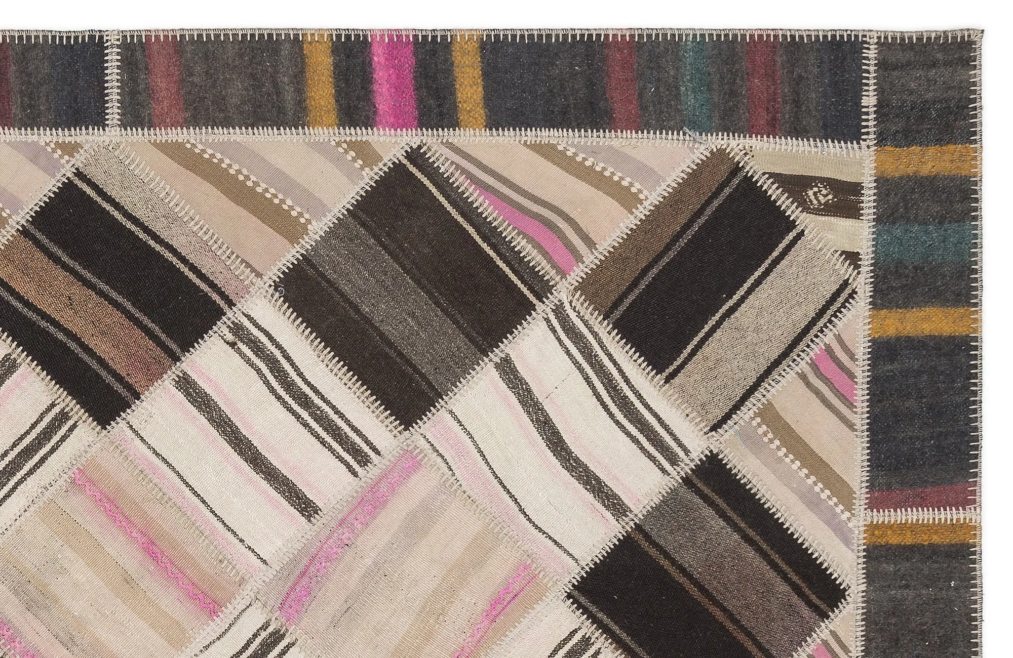 Striped Over Dyed Kilim Patchwork Unique Rug 5'7'' x 8'5'' ft 170 x 256 cm