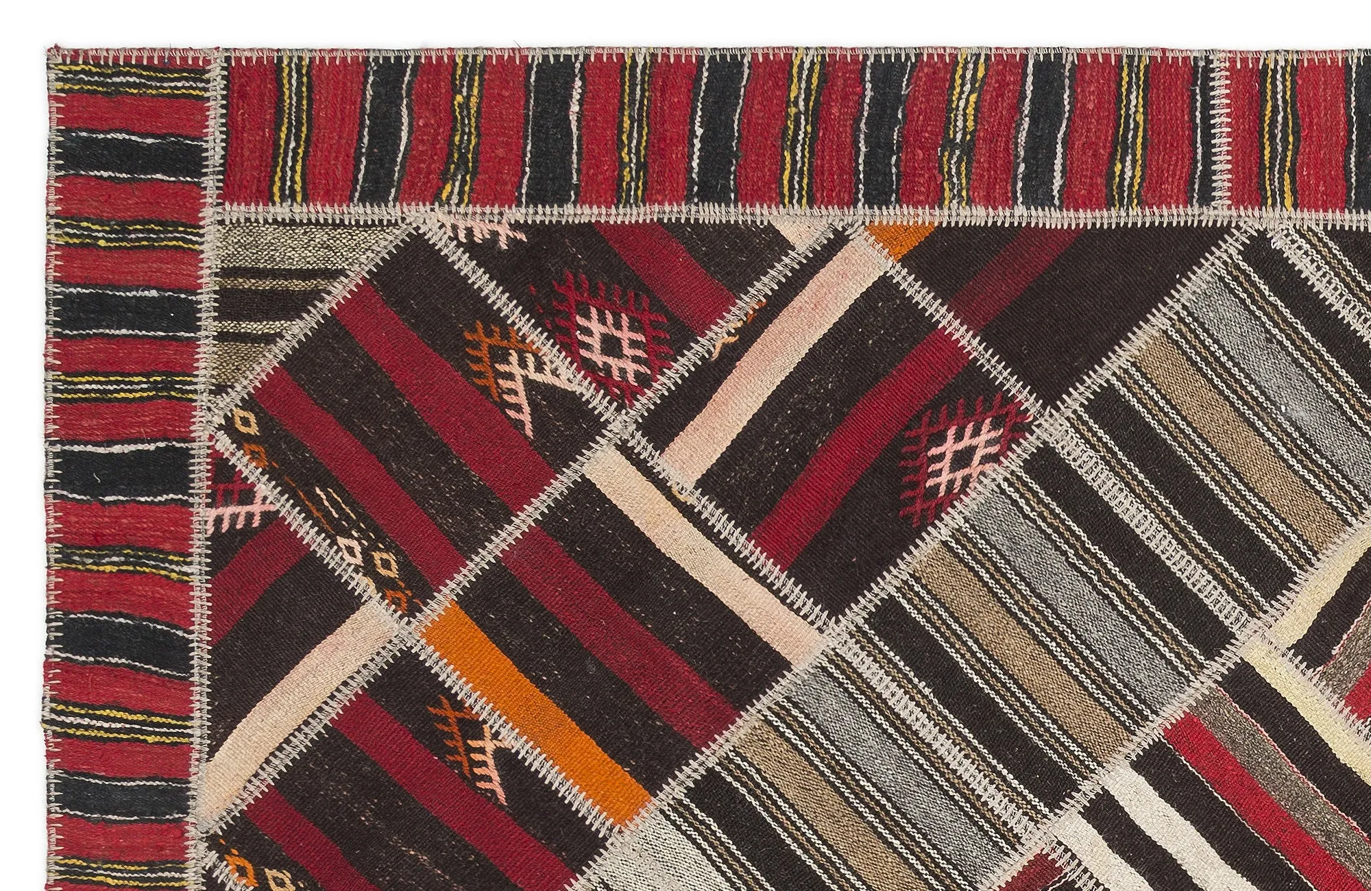 Striped Over Dyed Kilim Patchwork Unique Rug 7'2'' x 10'2'' ft 218 x 309 cm