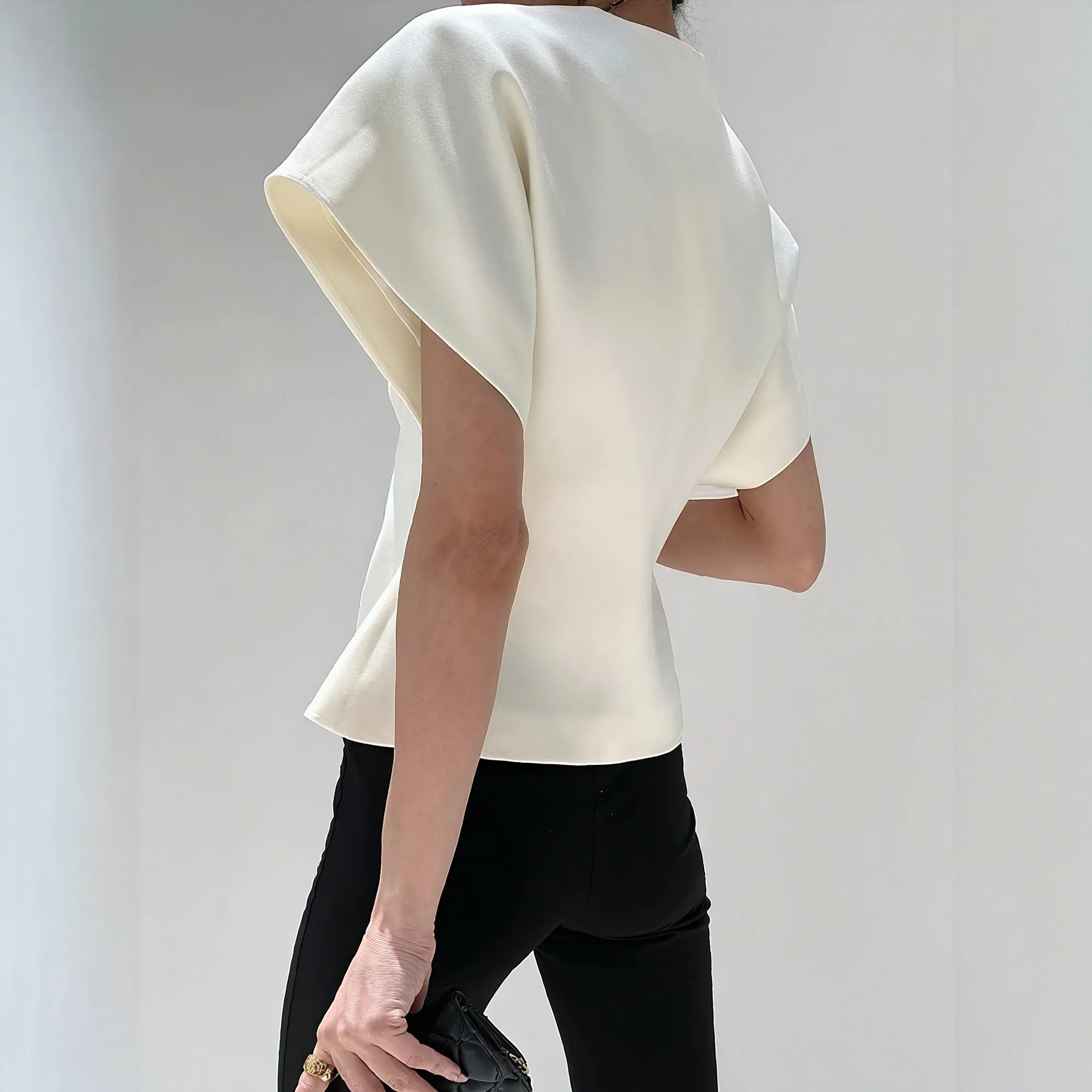 Structured Sleeve Wrap Top with Gold Detail
