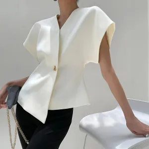 Structured Sleeve Wrap Top with Gold Detail