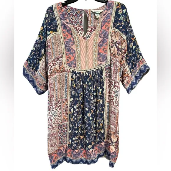 Sundance My Favorite Dress patchwork Patterned Mini dress sz Small