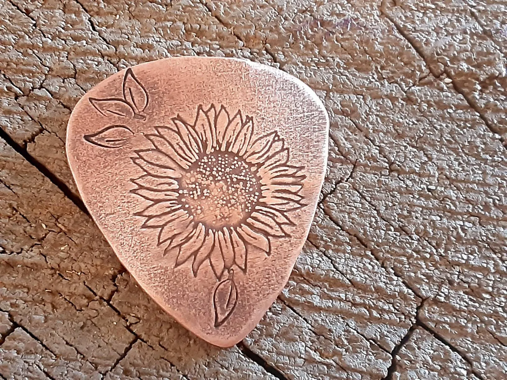 Sunflower theme copper guitar pick