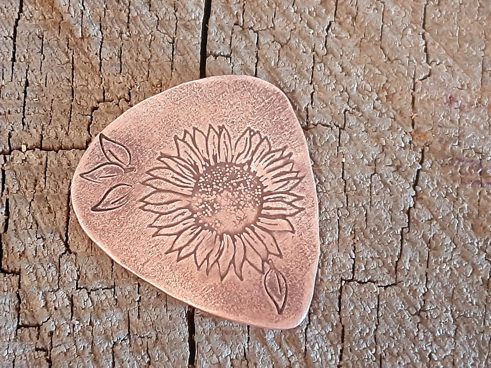 Sunflower theme copper guitar pick