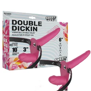 Sweet Sex Double Dickin Vibrating Silicone Double Dildo Strap-On - Pink/Black
