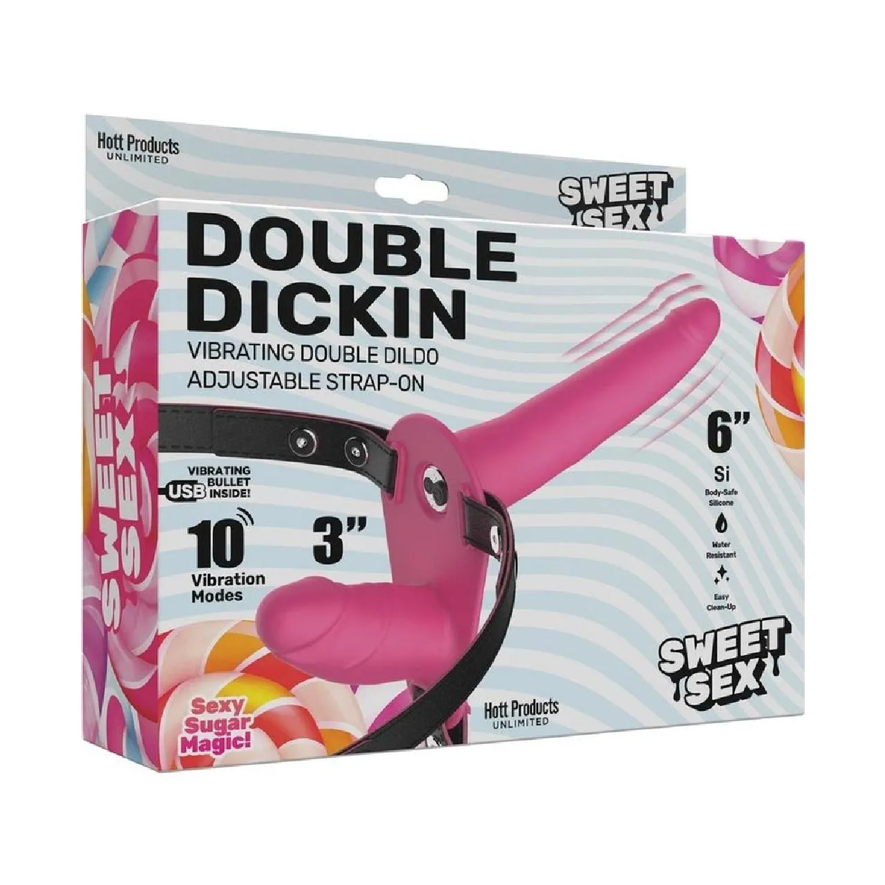 Sweet Sex Double Dickin Vibrating Silicone Double Dildo Strap-On - Pink/Black