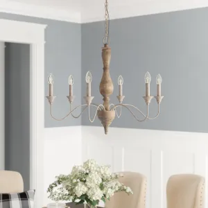 Tacoma 6 - Light Candle Style Classic / Traditional Chandelier with Wood Accents Ophelia & Co. Finish: Antique White/ Brown