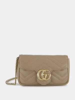 Taupe Leather GG Marmont Super Mini Bag