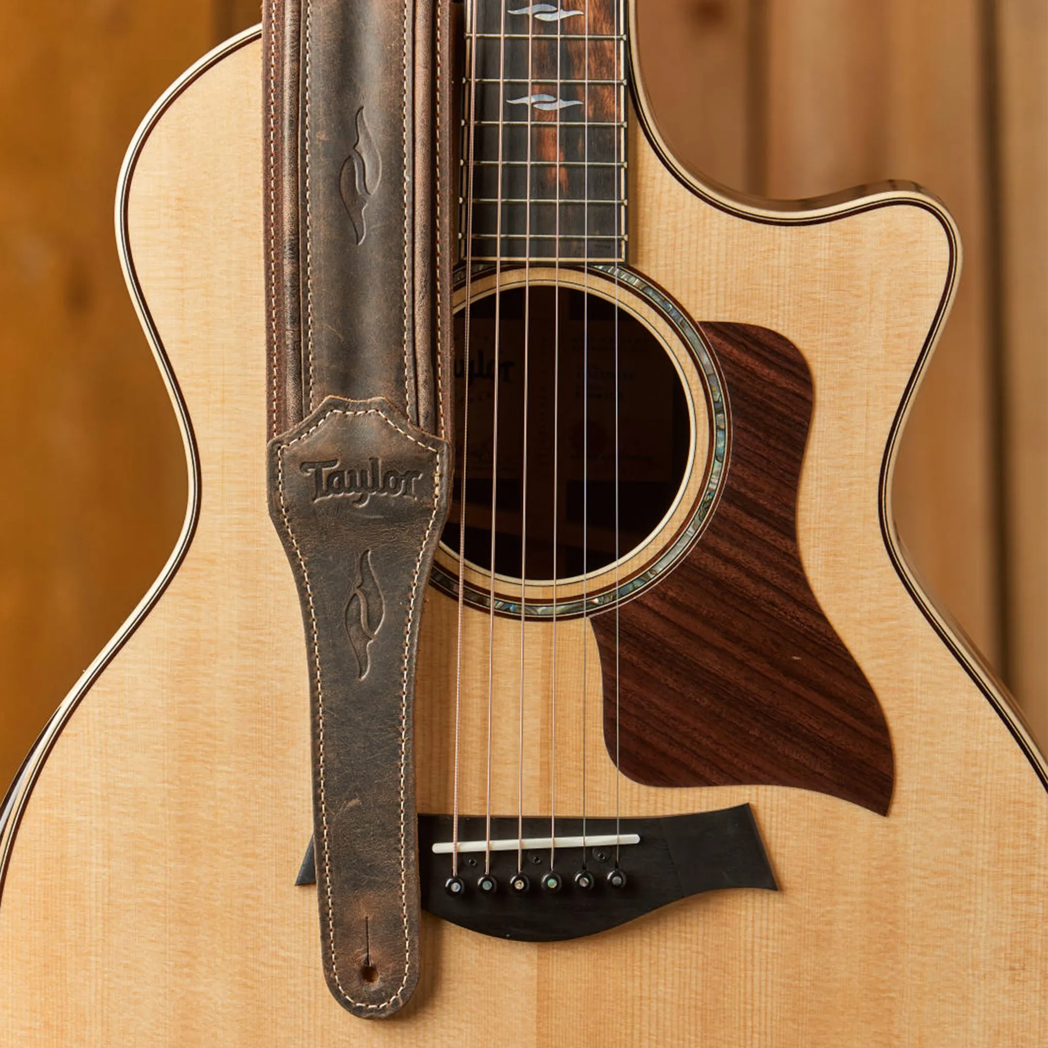 Taylor Element 2.5Inch Distressed Leather Guitar Strap, Dark Brown