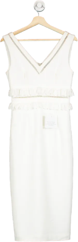 The 8th Sign White Ruffle Trim Midi Dress UK 8