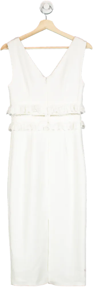 The 8th Sign White Ruffle Trim Midi Dress UK 8